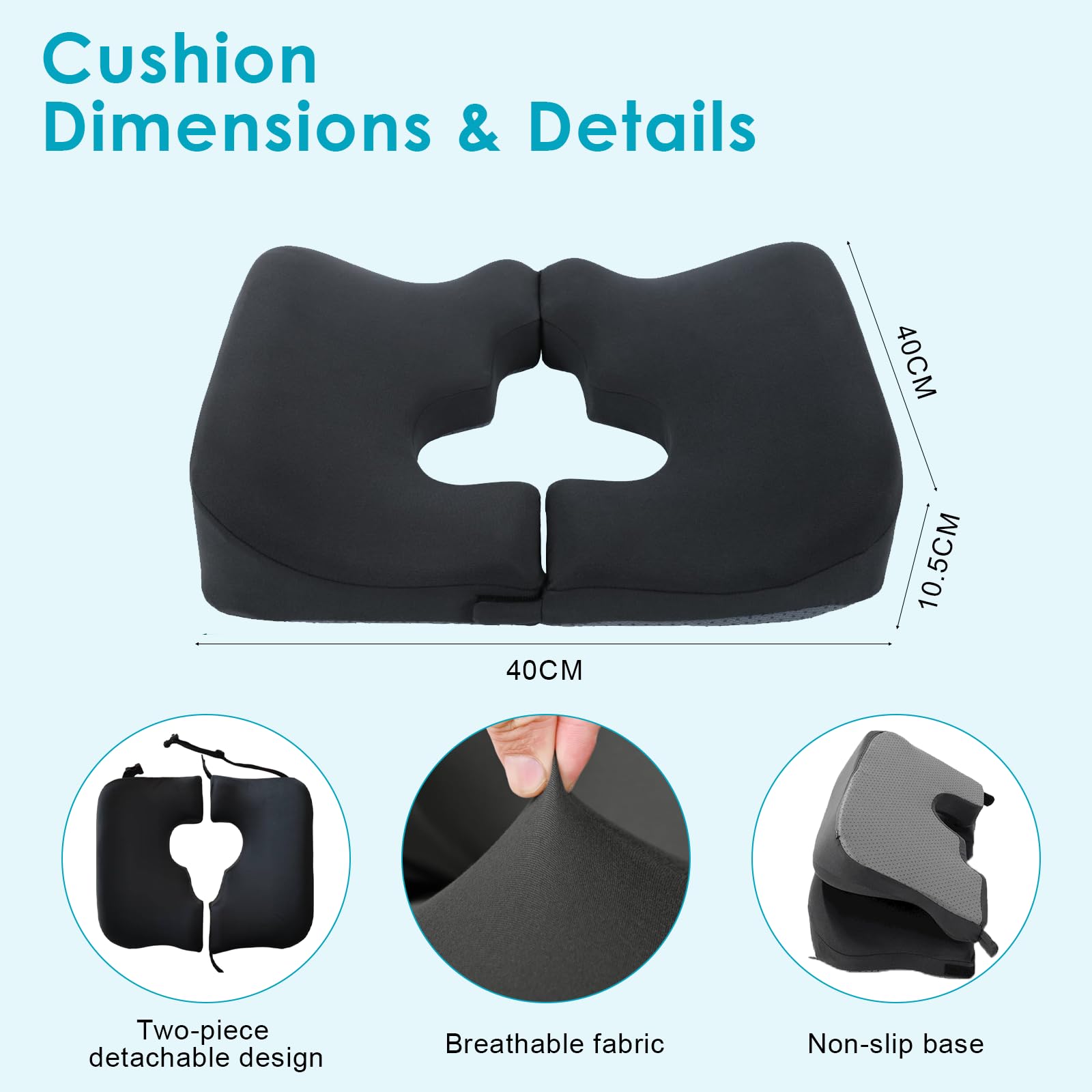 Cuscino per Emorroidi, Cuscino per Coccige, Cuscino in Memory Foam, Cuscino Antidecubito con Apertura a T, Pieghevole e Morbido, per Sedia Ufficio, Sedile Auto e Supporto Giornaliero
