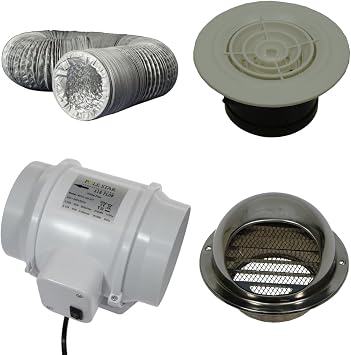 125 mm / 5 inch Inline Mixed Flow Fan, Extractor Fan, 2 speed, 218 m /h, Enclosed Electric Fan Ventilation for Kitchen Bathroom Shower Grow Room Hydroponics - with timer [Fan + Full Ventilaton kit]