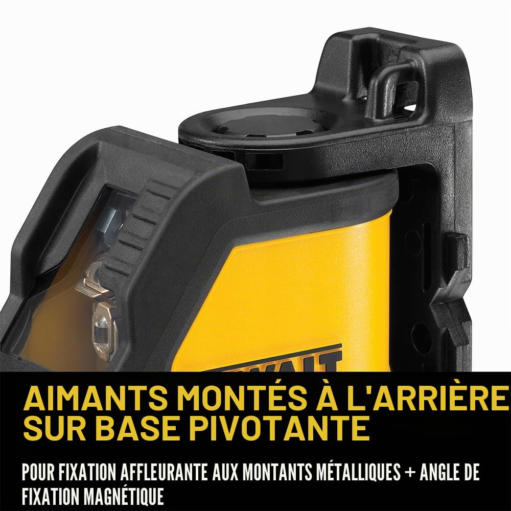 DEWALT - Laser Croix Autonivelant - Faisceau Vert - IP54 - +/- 3mm par 10m - Support de Rotation Magnétique - Raccordement au Trépied 1/4" - DW088CG-XJ