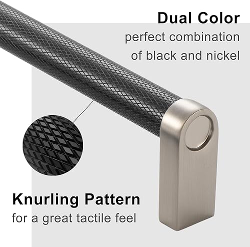 Miniatura 9 de Paquete de 1 unidad AP1301 de 8-1316 pulgadas, barra moleteada negra y cromada AP1301  Herrajes sólidos para cajón, tocador, baño, tocador, puerta