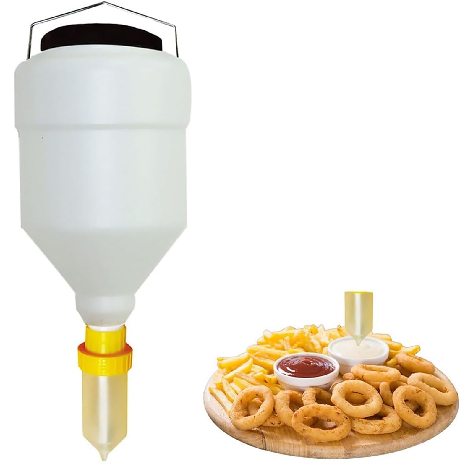 Botella de dispensador de salsa, botella de exprimización de especias para colgar, 3.5 l/5.5 L, adecuado para alimentos como salsas de catering, tomates, mostaza, salsa marrón y mermelada,5.5L