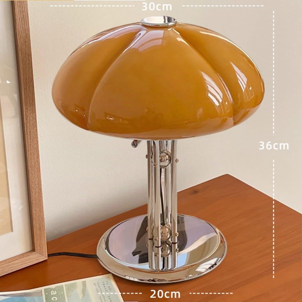 Lampe Persimmon Lampe de table kaki en verre orange pour chambres à coucher, salon, 3000K/4000K/6000K réglable, lampes esthétiques de 11,8 pouces pour chambre à coucher, lampe de chevet à base