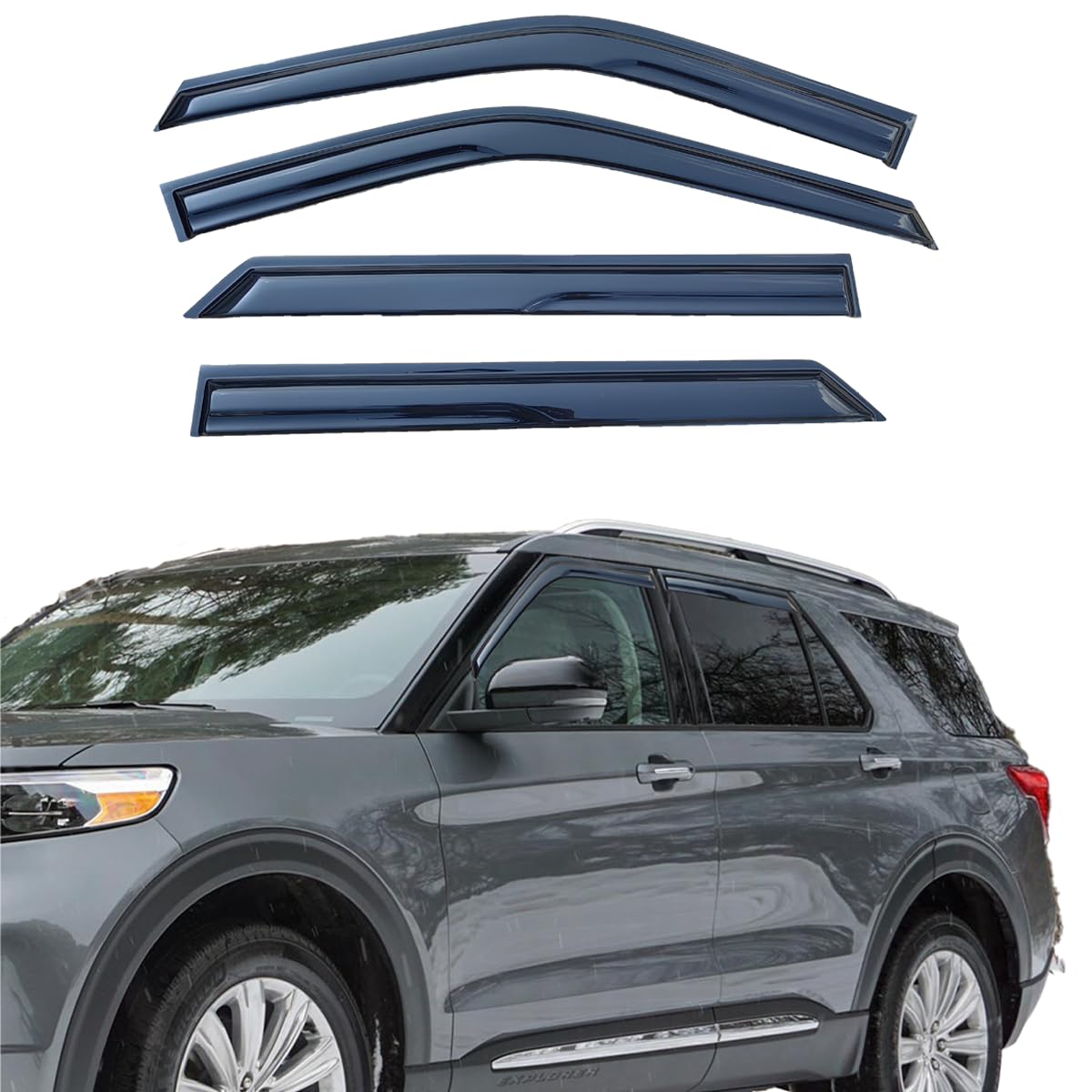 LIKDIKDIK Tape On Window Visor Compatible with 2020-2024 Ford Explorer, Side Vent Window Deflector Rain Guard Shade, Truck Accessories-4pcs