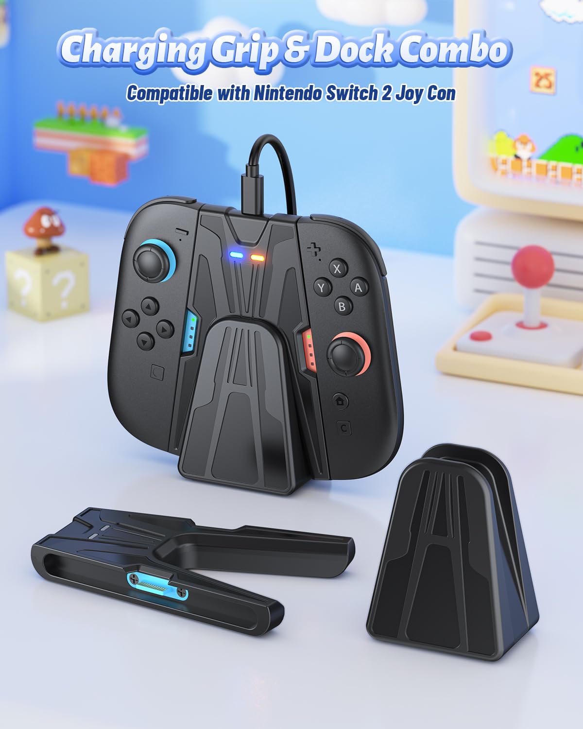 FASTSNAIL Aufladehalterung für Switch 2 für Joy Con 2, ladestation Kompatibel mit Nintendo Switch 2, Zubehör für Switch 2, Griffe mit ständer（Nicht für Switch 2017 und OLED）