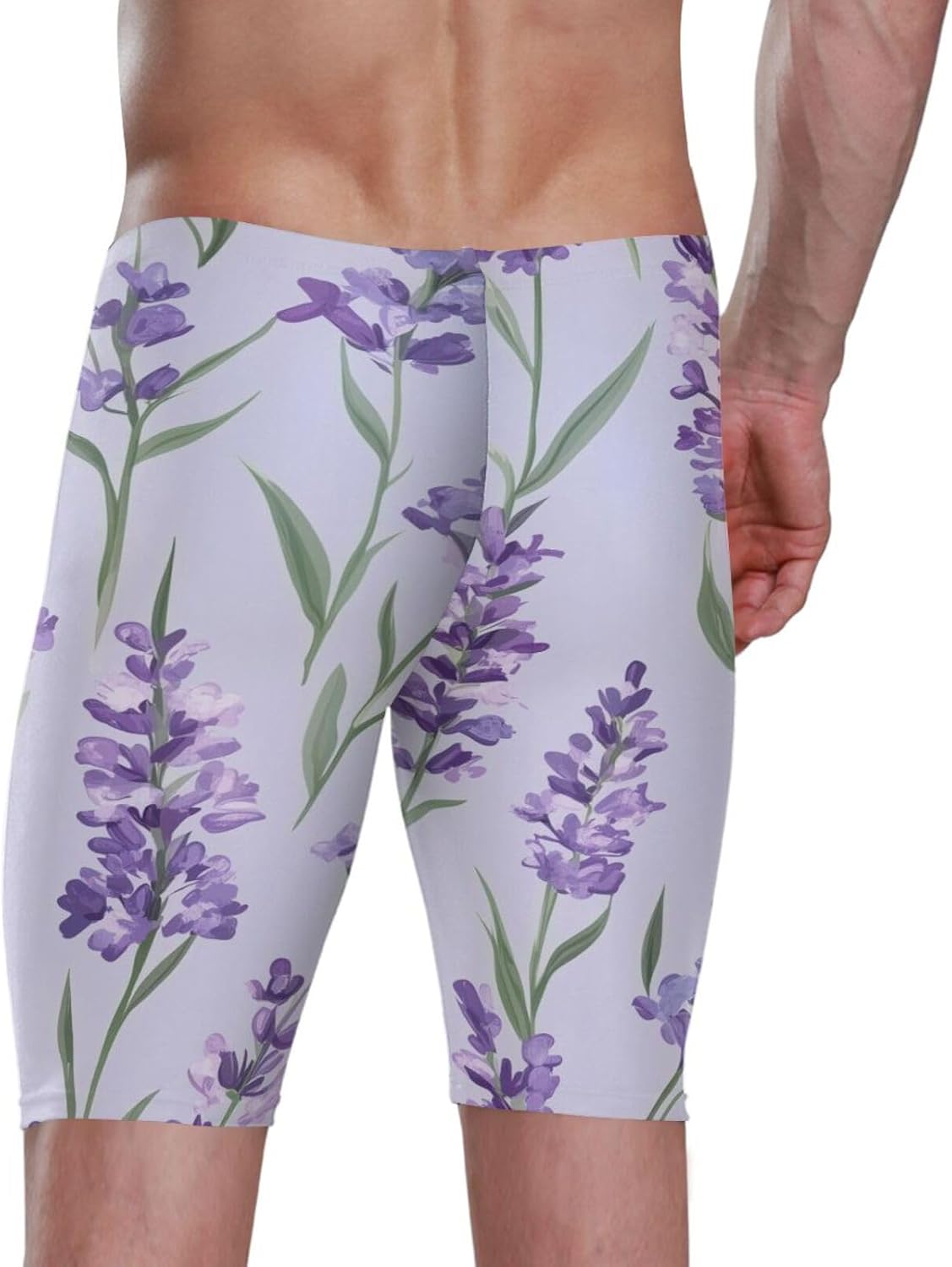 ZZXXB Lavender Flowers Print Men's Racing Swim Trunks Athletic Swim Jammers Quick Dry Training Swim Shorts S-3XL