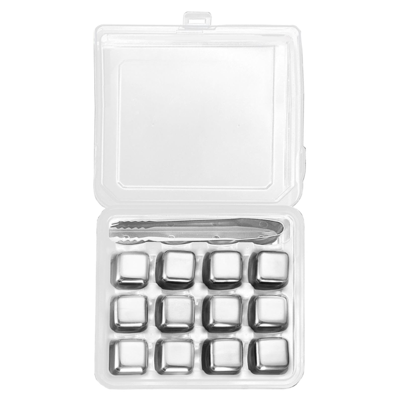 12 cubos de hielo con pinzas, accesorios de metal, textura de acero inoxidable 304, adecuados para beber, cubos de metal con pinzas