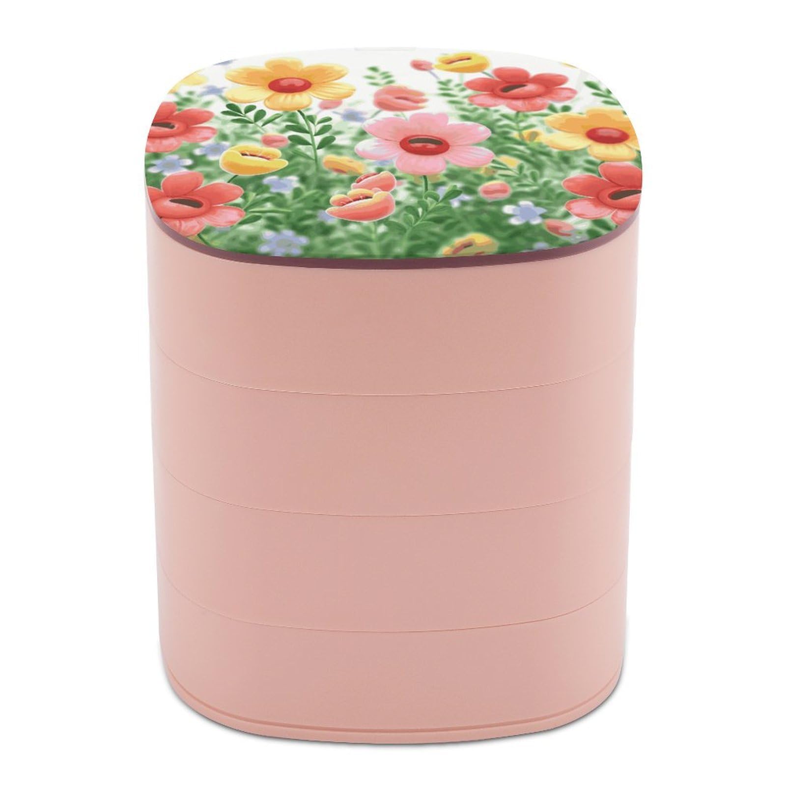 Btcowzrv Women's Style Happy Flower Jewelry Organizer With Mirror, 4-Layer Rotating Jewelry Box For Ring Earring Necklaces Bracelets Hair Accessories, Gift For