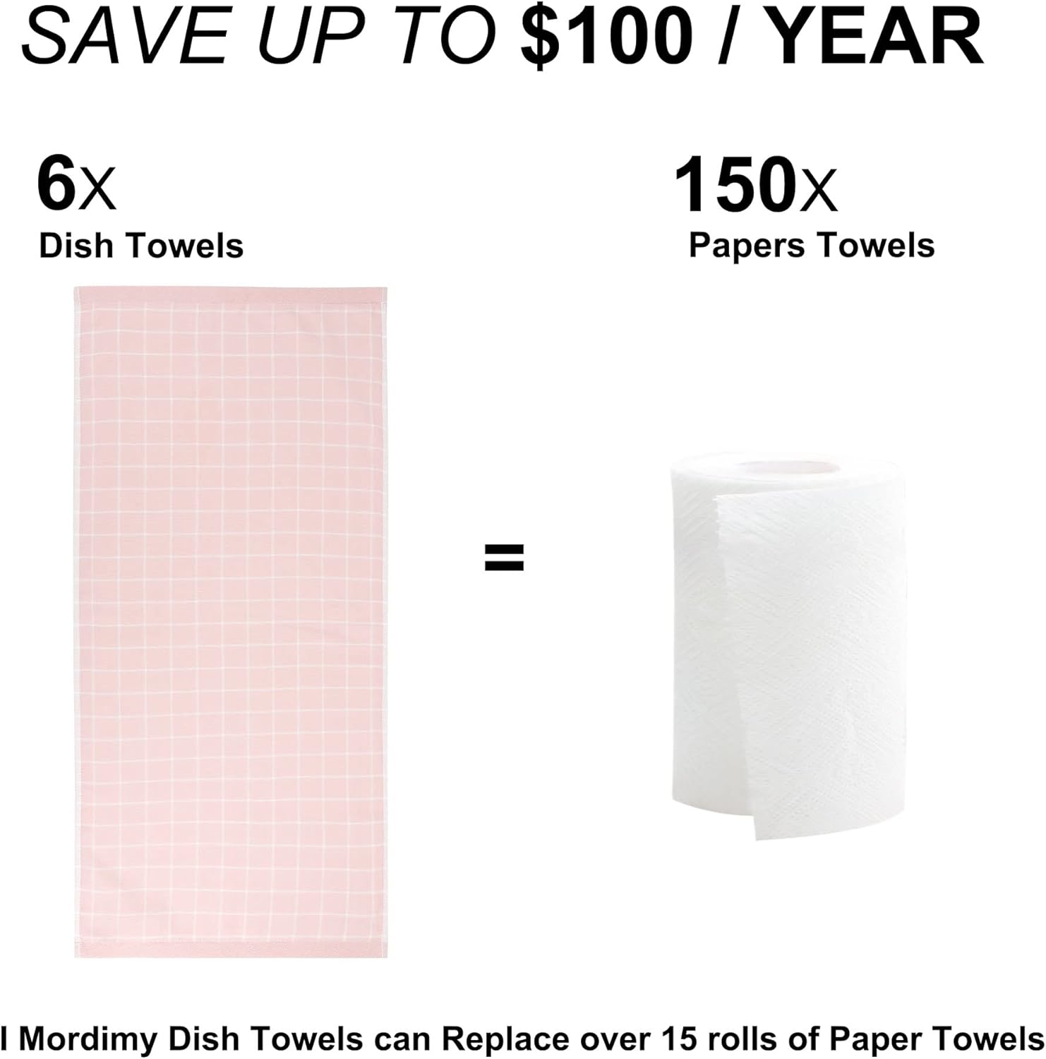PiccoCasa 100% Cotton Terry Kitchen Towels Set of 6 Plaid Pattern (13 x 29 Inch) Soft Absorbent Drying Dish Towels for Kitchen Cooking - Pink