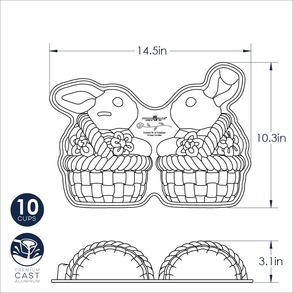 Nordic Ware Królik w koszu forma do ciasta 3D, 10 filiżanek, toffi