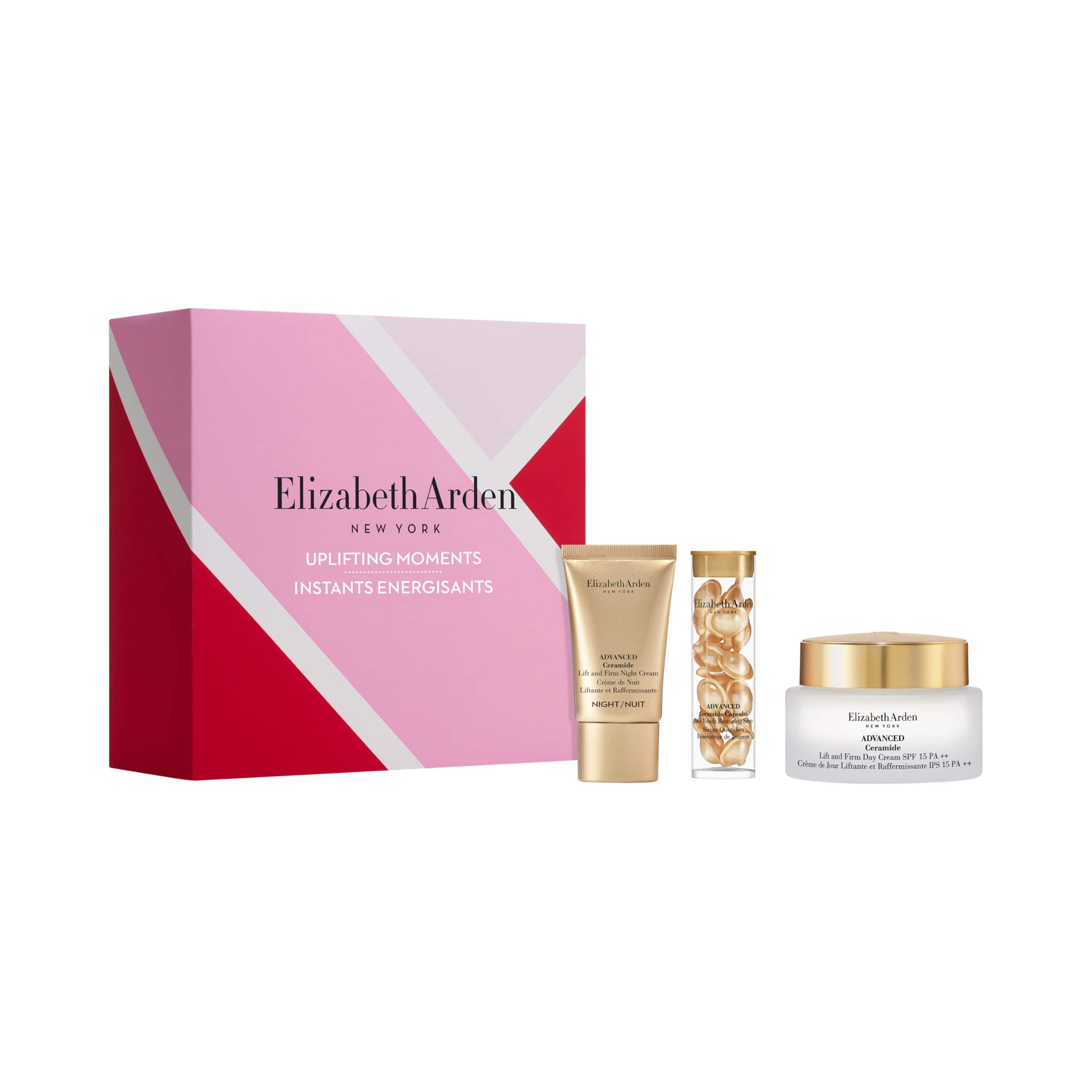 Elizabeth Arden - Uplifting Moments Set Regalo 3 Pezzi, Advanced Ceramide Anti-Ageing Capsules, Lift and Firm Crema da Notte e Crema Giorno SPF 15, Skincare Idratante e Rassodante