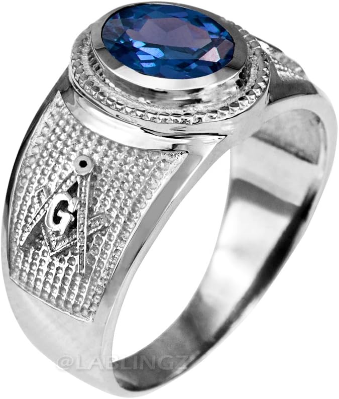 Sterling Silver Masonic December Birthstone Blue CZ Ring