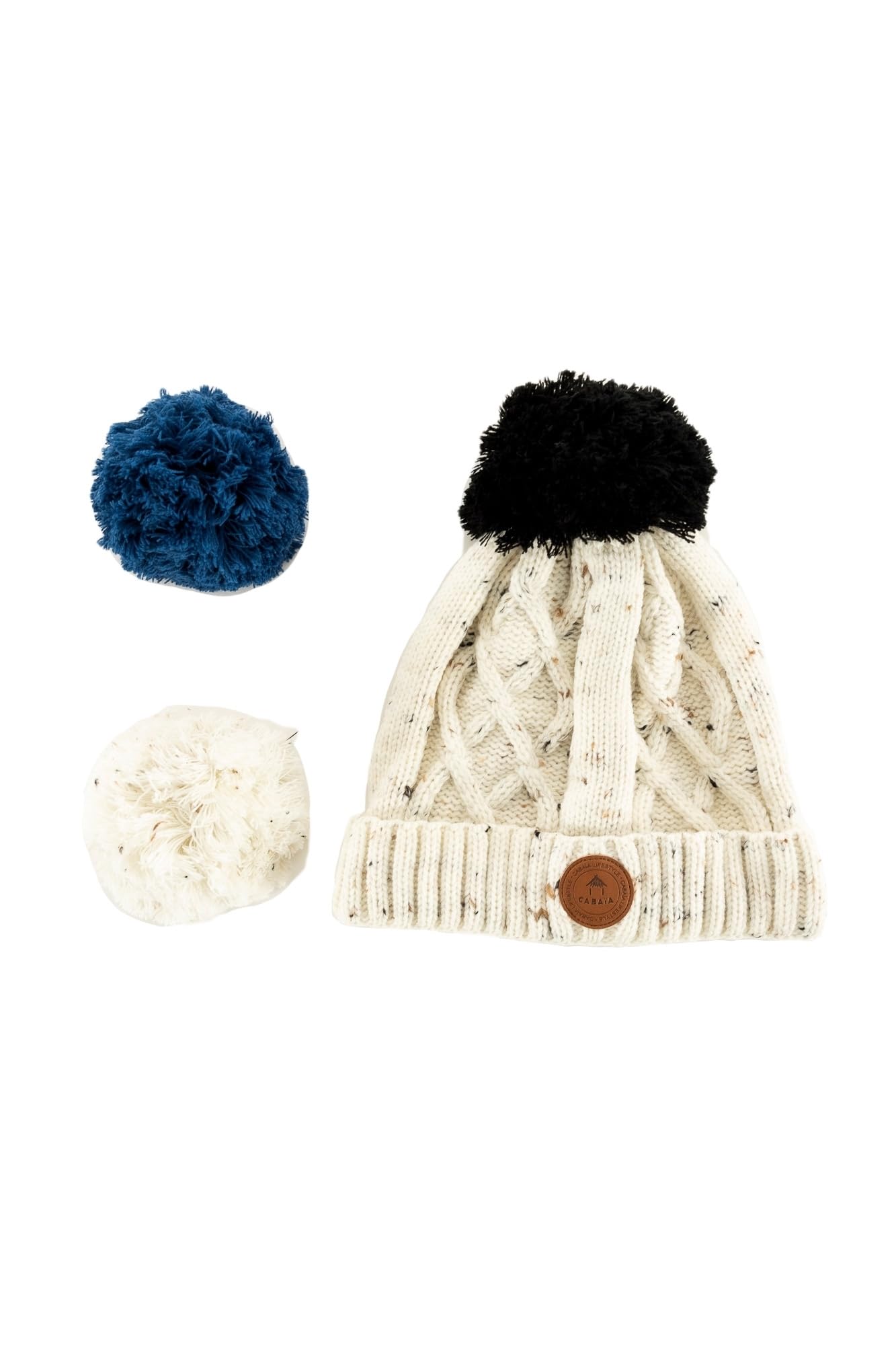 Bonnet Cabaia Appletini Off White blanc cassé à pompons interchangeables