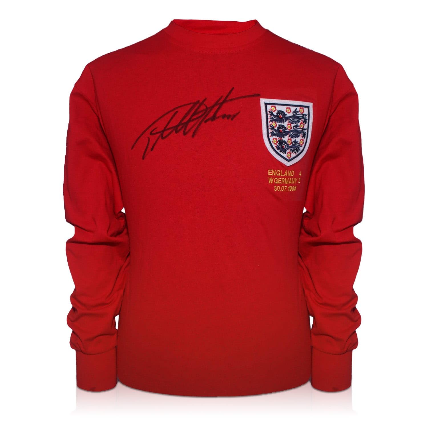 Exclusive Memorabilia Sir Geoff Hurst Signed England 1966 World Cup Football Shirt Red