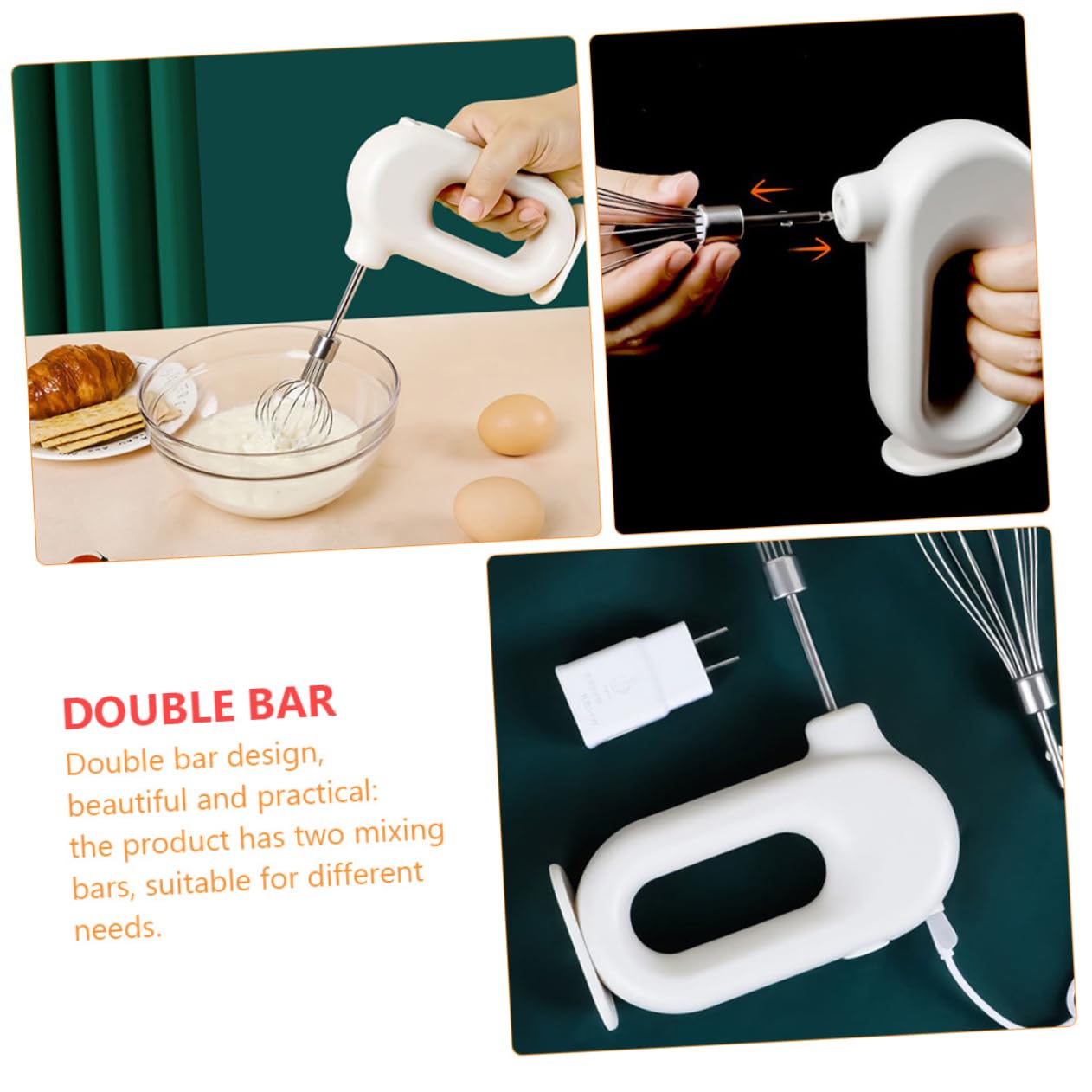 UKCOCO Frusta Elettrica per Uova Portatile Ricaricabile Usb, Frullatore a Immersione da Cucina Leggero, Aiutante Multifunzione per Montare Panna e Impasti, per Professionisti