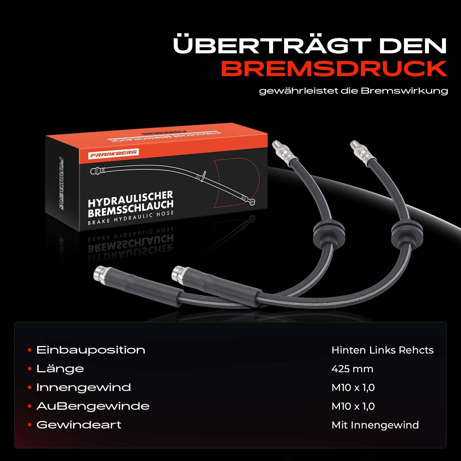 Frankberg 2x Bremsschlauch Bremsschläuche Hinten Links Rechts Kompatibel mit C-Max II DXA/CB7 DXA/CEU Focus III Grand Stufenheck Van Replace# SL6374