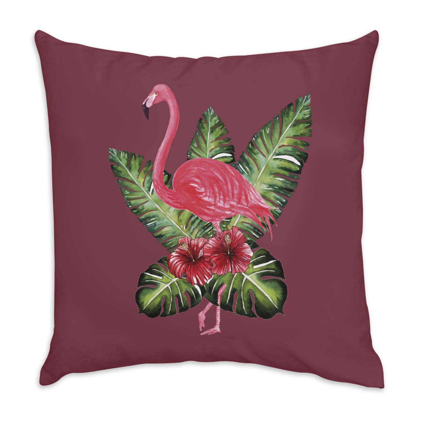 Coussin en velours rouge de haute qualité motif tropical flamand rose de 40 x 40 cm