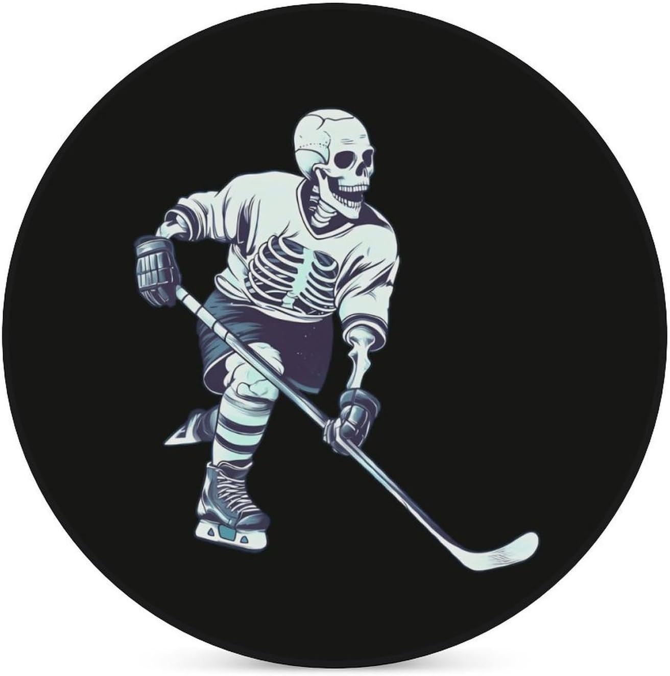 Skeleton Hockey Player Round Ceramic Coasters Print Drinks Absorbent with Cork Base for Home Decor Gifts 4 Inch