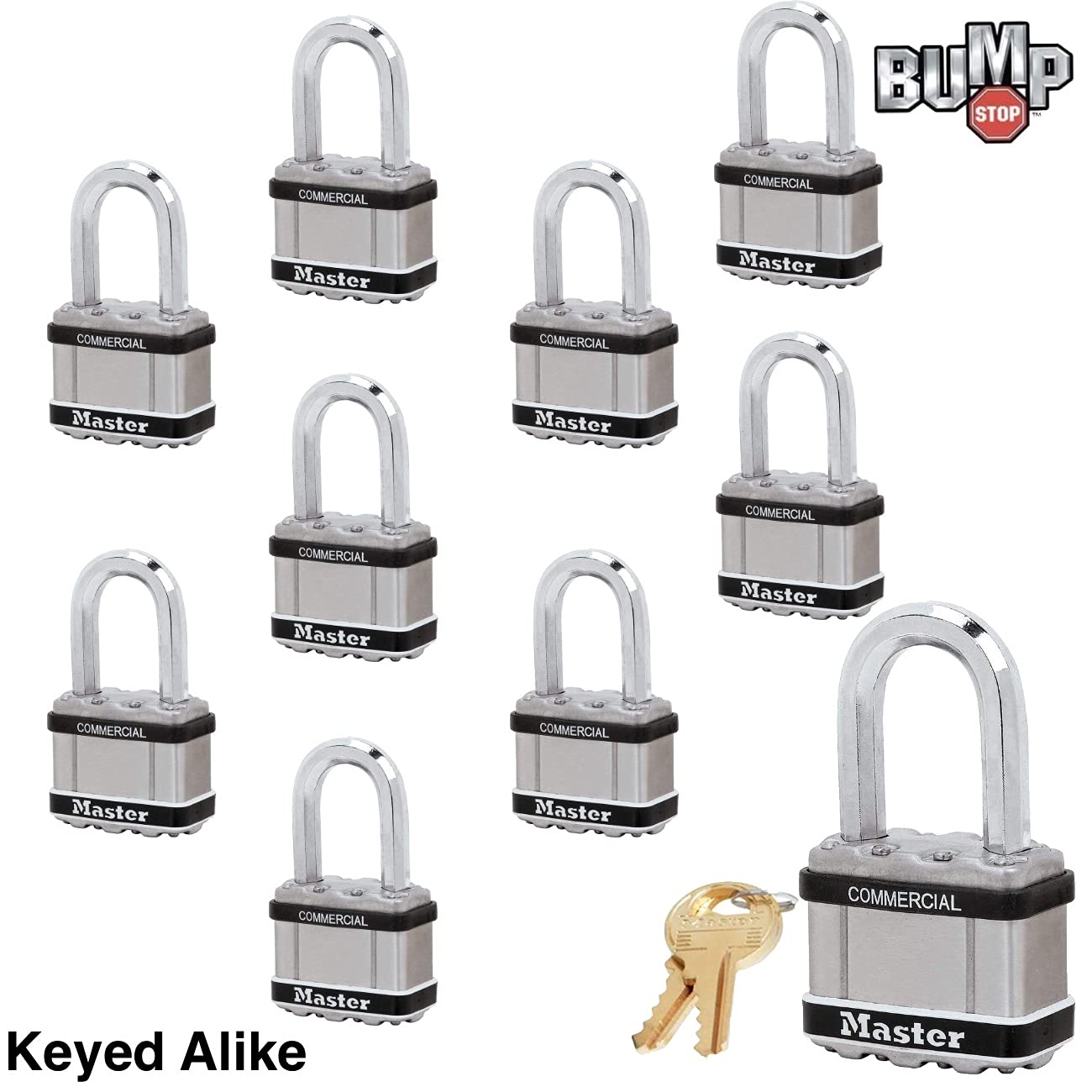 Master Lock Magnum Vorhängeschlösser – 5,1 cm B x 3,8 cm L Bügel, zehn (10) gleichschließende Schlösser #M5NKALFSTS-10 mit BumpStop-Technologie