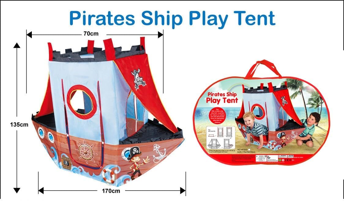 Upgrade Kids Play Tent Pirate Ship Playhouse for Toddler Indoor Outdoor Tents with Pirate Toys Gift for Boys Girls 66x53 Inch