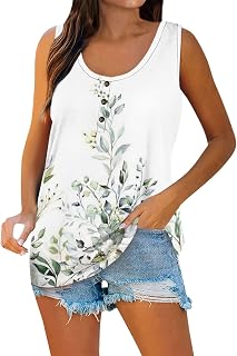 BFTHWY Sleeveless Camping Camisole Cozy Essential Summer Crewnec Printing Buttons Cozy T Shirt