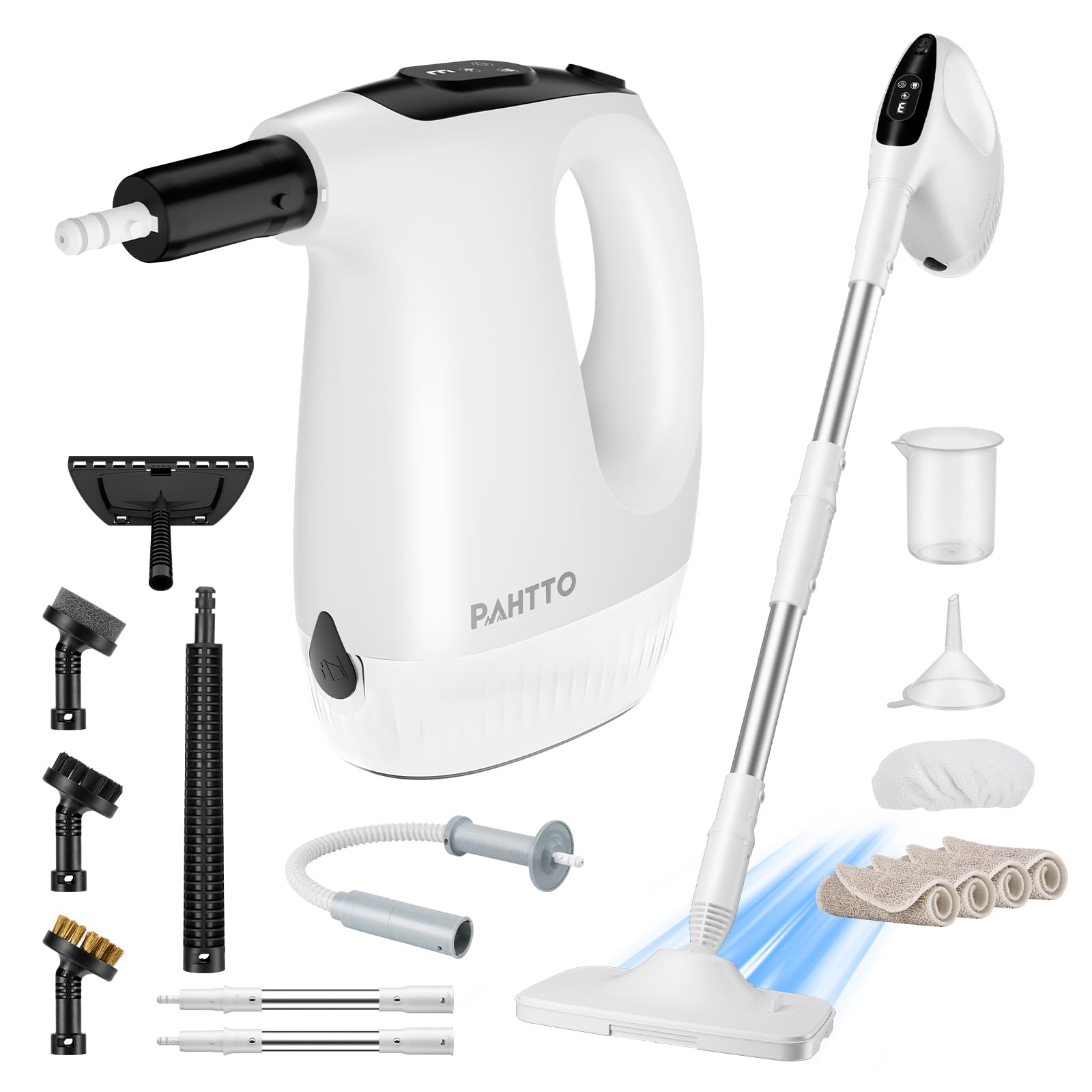 PAHTTO Multifunktions-Dampfreiniger mit abnehmbarem Handdampfreiniger, 17 Aufsätzen und 500-ml-Wassertank, 15 s Aufheizzeit, Dampfleistung einstellbar, für Böden, Parkett, Fliesen, Fugen, Küche, Bad