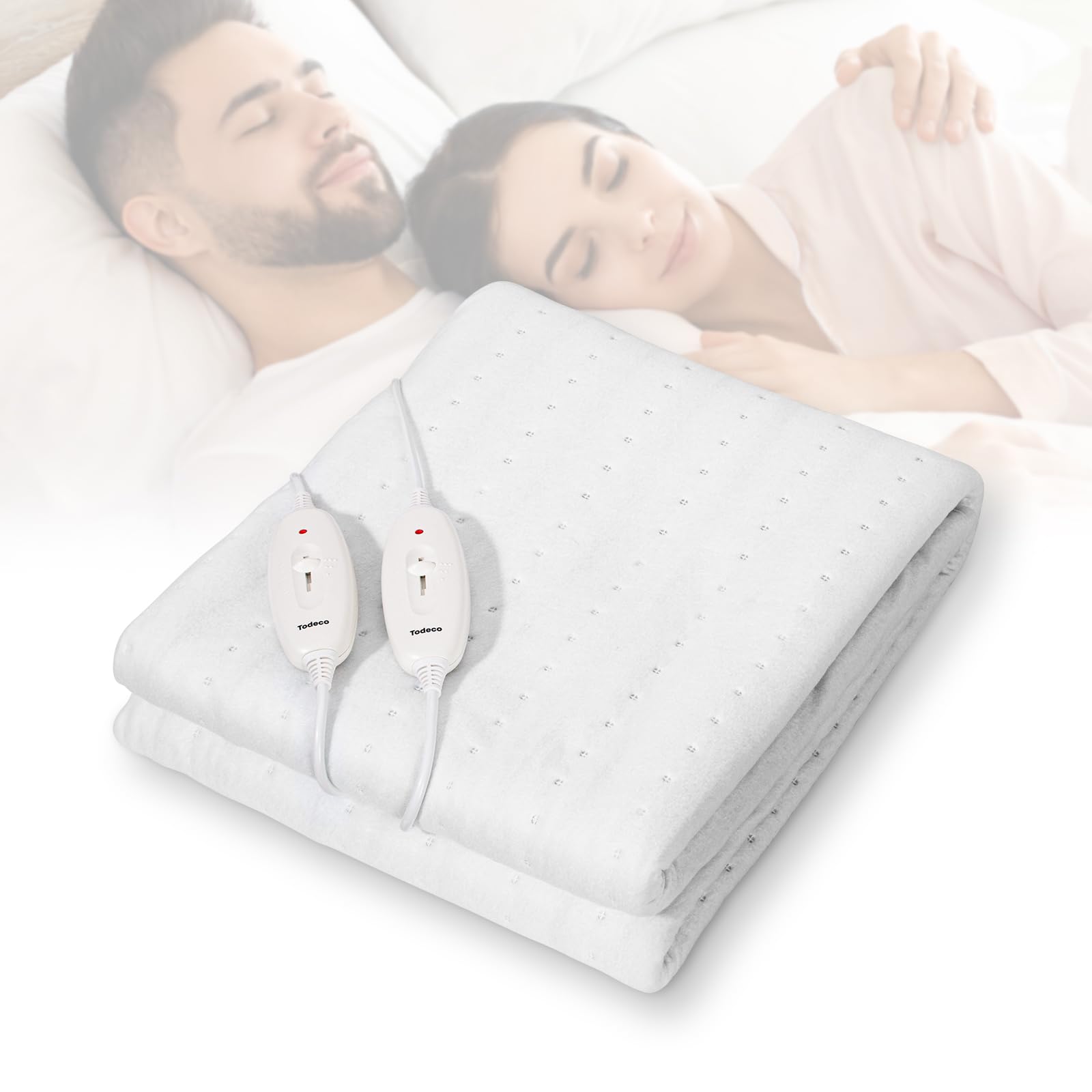 Todeco Calefacción bajo la Cama, Calientacamas Eléctrico Doble 160 x 140 cm, 3 Niveles de Temperatura, protección contra sobrecalentamiento