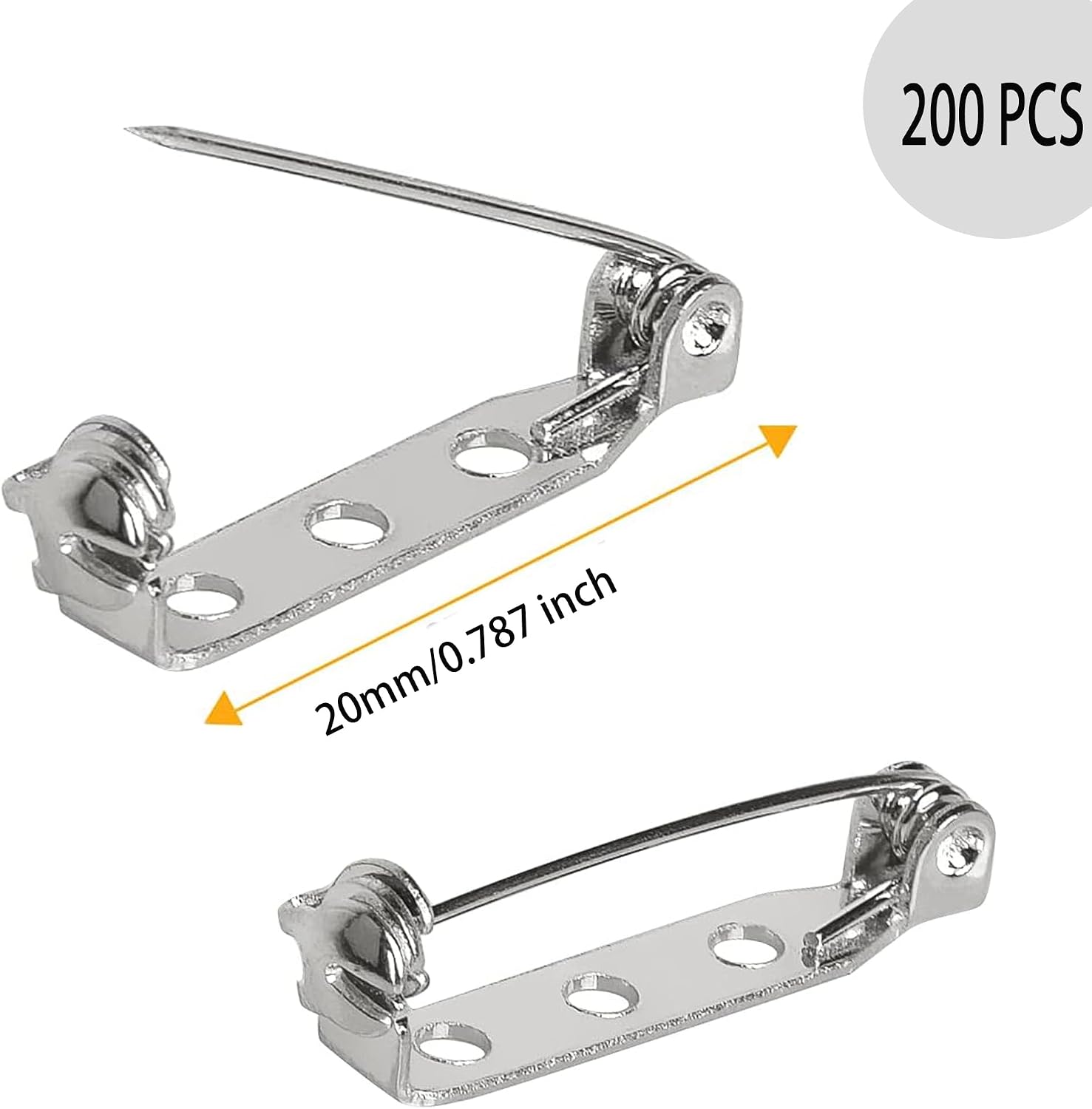 200 PCS 20MM Silver Flat Bar Pins for Crafts, with 3 Holes