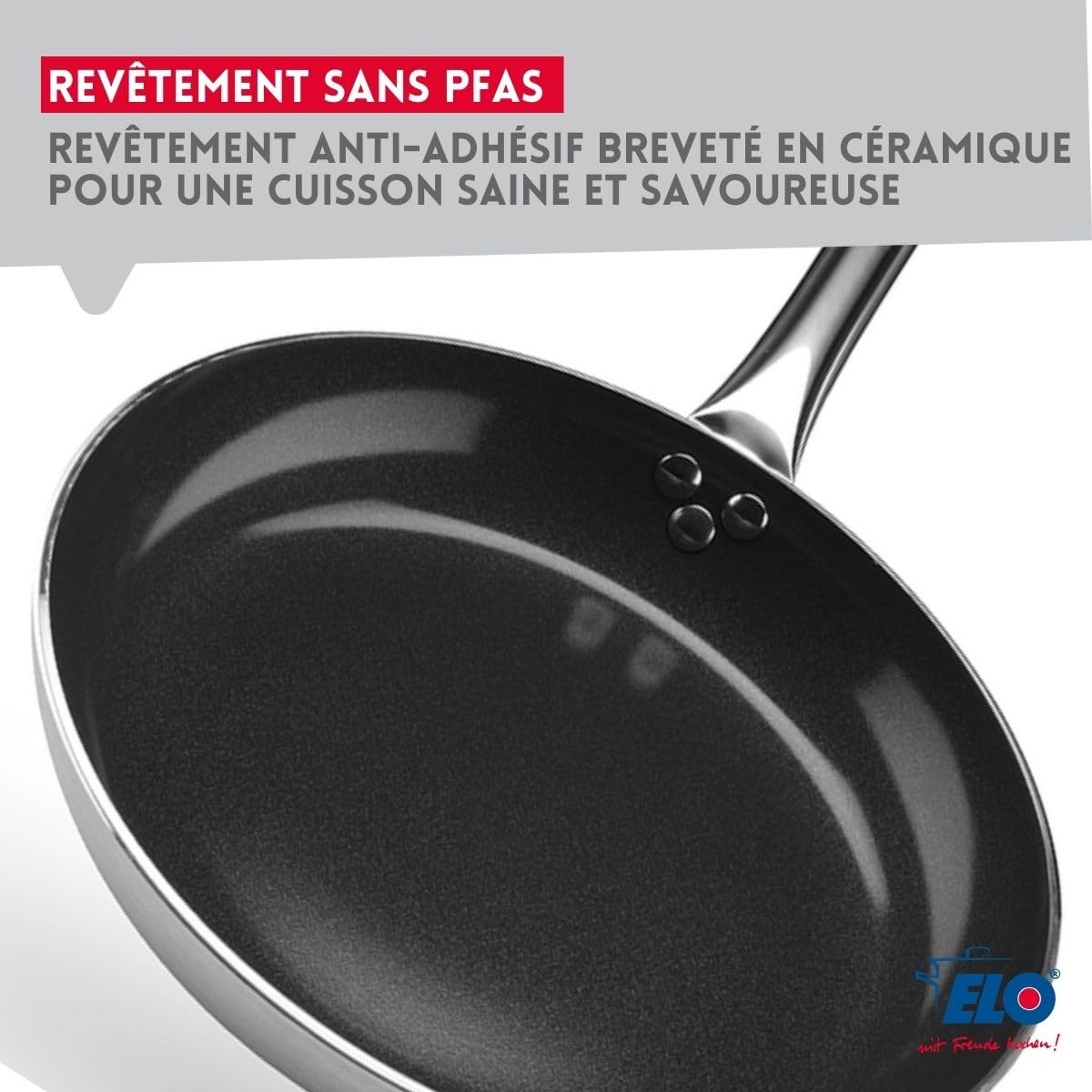 Elo Batterie cuisine poêle 28 cm et 4 faitouts 12/14/16/20 cm | Lot complet pour équiper la cuisine, Poêle 28 cm et 4 faitouts, Cuisson sur tous feux, Inox et aluminium, Passe au four
