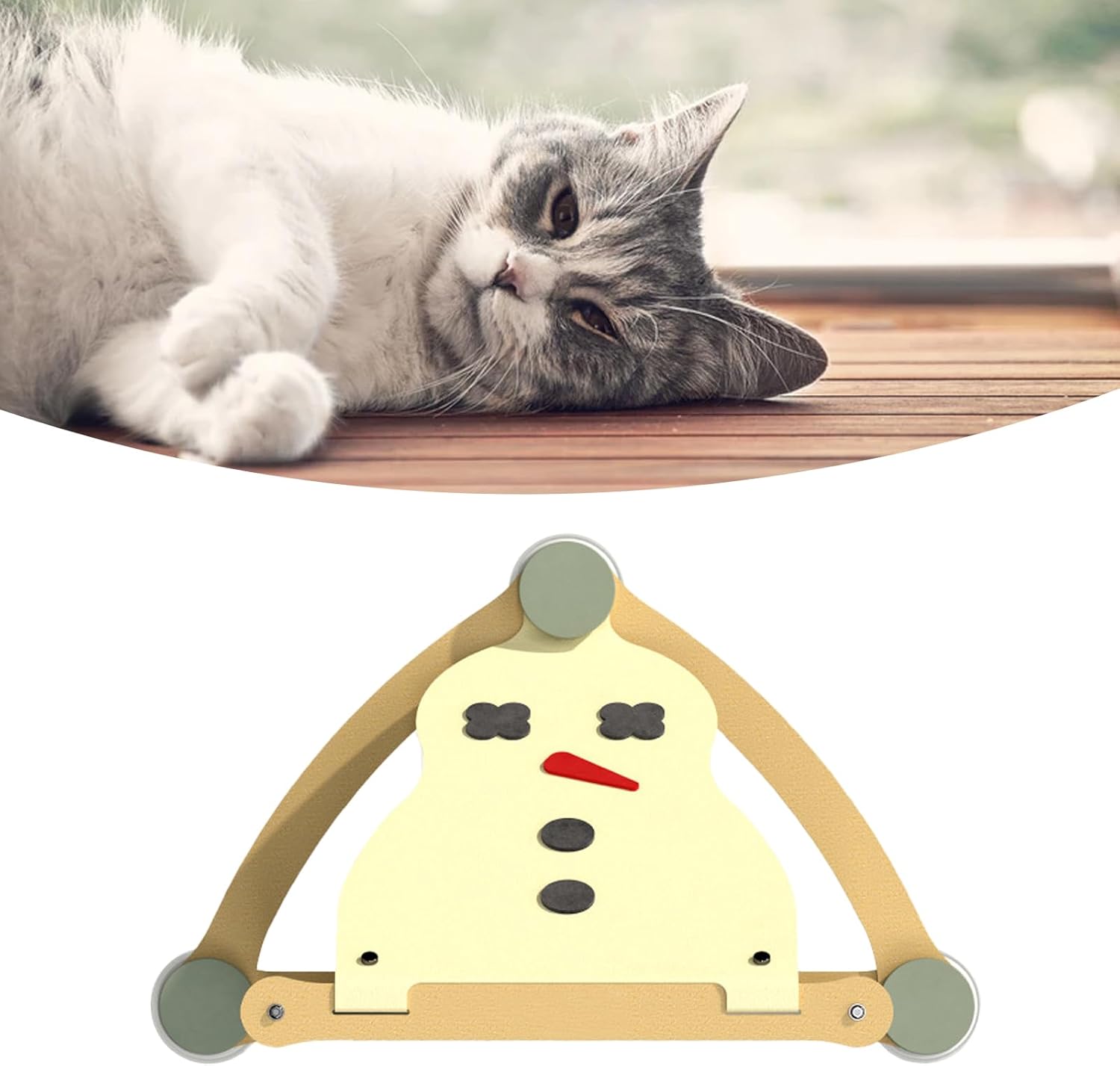 Cat Window Perch, Space Saving Wearable Wall Mounted Kitten Bed with Suction Cup Cat Window Hammock for Tile Metal Panel Snowman Dual Use (Snowman Dual Use)