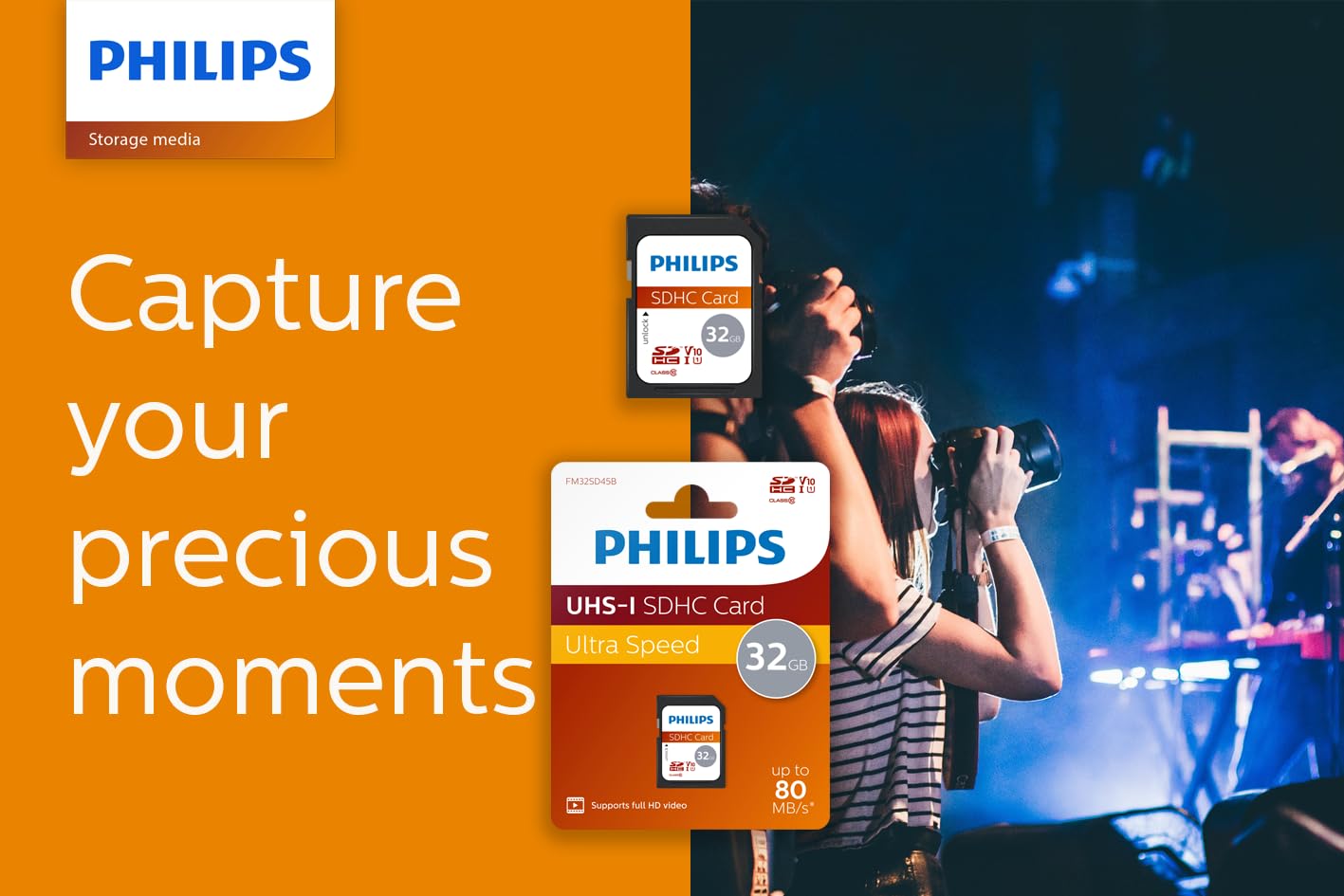 Philips Ultra Speed SDHC Card 32 GB UHS-I U1, velocità di lettura fino a 80 MB/s, V10, scheda di memoria per fotocamere, tablet, PC, lettore di schede, video Full HD