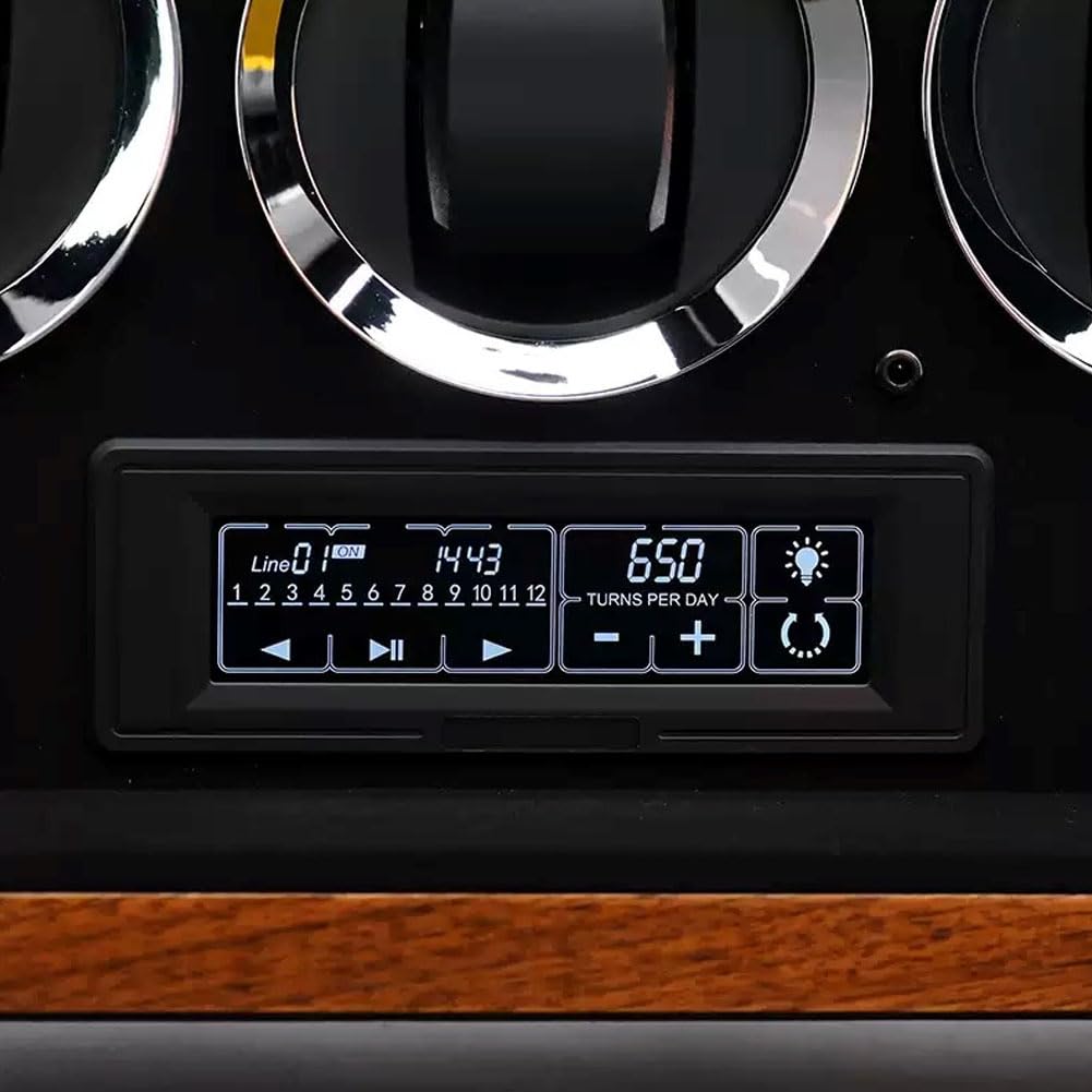 Relojero Automatico, Bobinadora de Relojes Madera Maciza de Nogal Negro 12 Winding Slots | Vertical con Reinicio Automático Totalmente Antimagnético Ultrasilencioso con Iluminación Ambiental Led