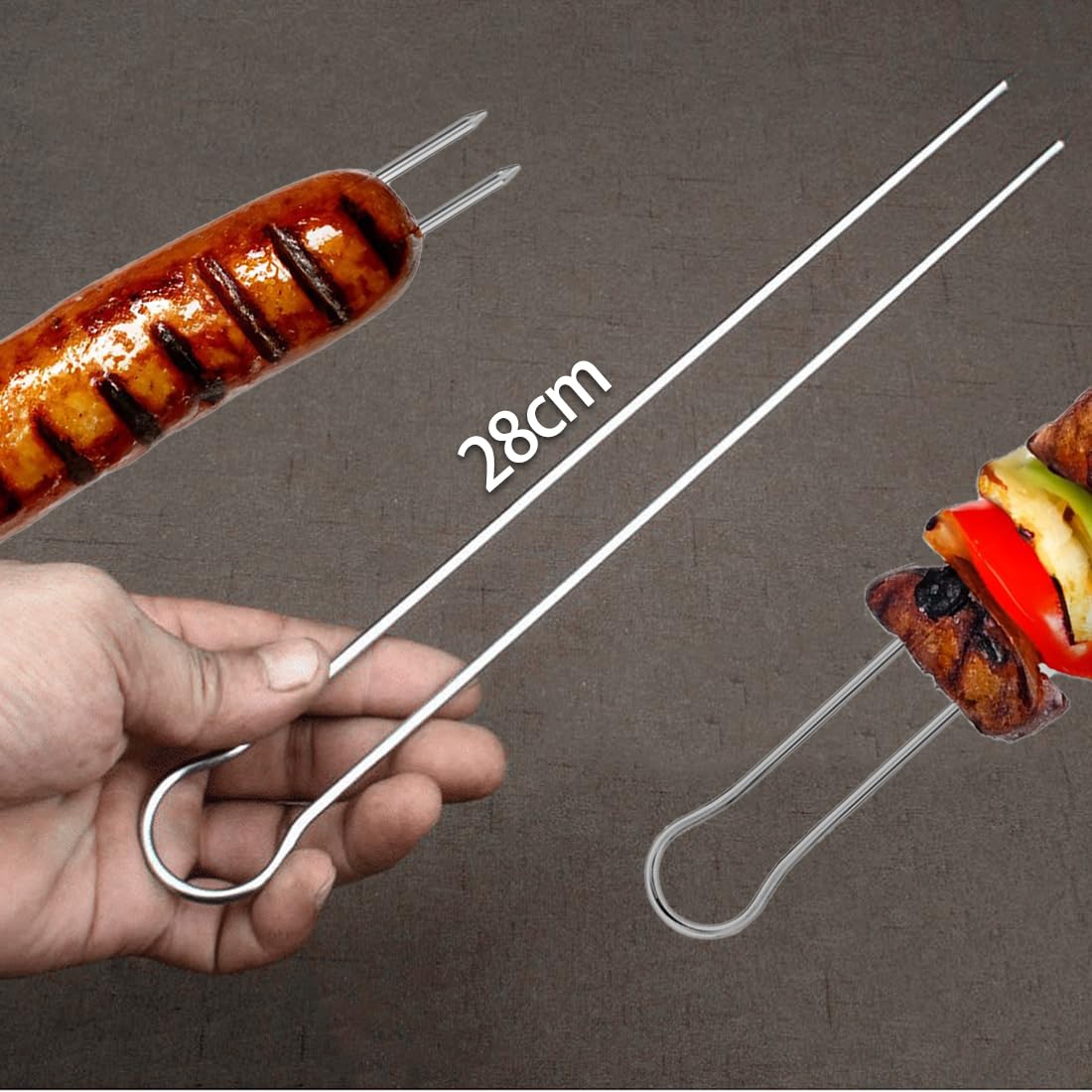 Brochettes Barbecue 28cm Acier Inoxydable Double Dents 12 Pièces