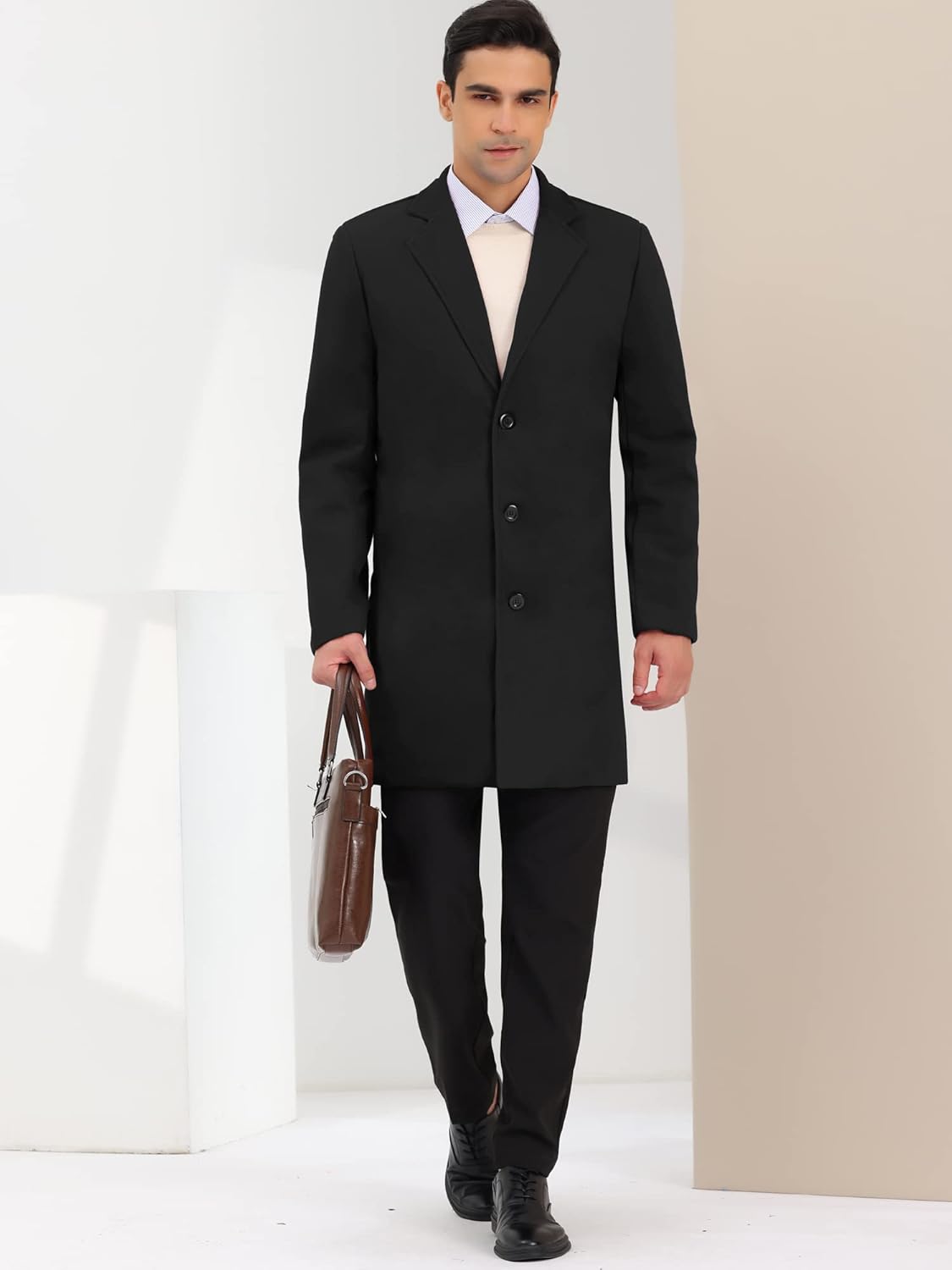 Lars Amadeus Men's Trench Coat Notch Lapel Single Breasted Classic Long Pea Coats Overcoat - Image 4