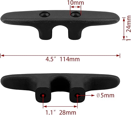 Miniatura 2 de ISURE MARINRE - 4 tacos de nailon negro marino con base abierta de 4-1/2 pulgadas, tacos de nailon resistente para cubierta de lancha y línea de