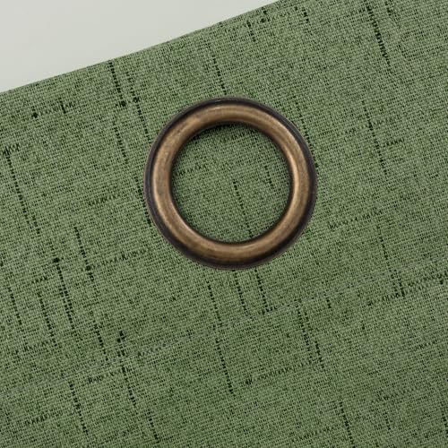 Image of 100% Blackout Linen Textured Curtains for Bedroom Full Light Blocking Room Darkening Bronze Grommet Window Drapes Thermal Insulated Energy Efficient Home Decor 52x84 Olive Green (2 Panels)