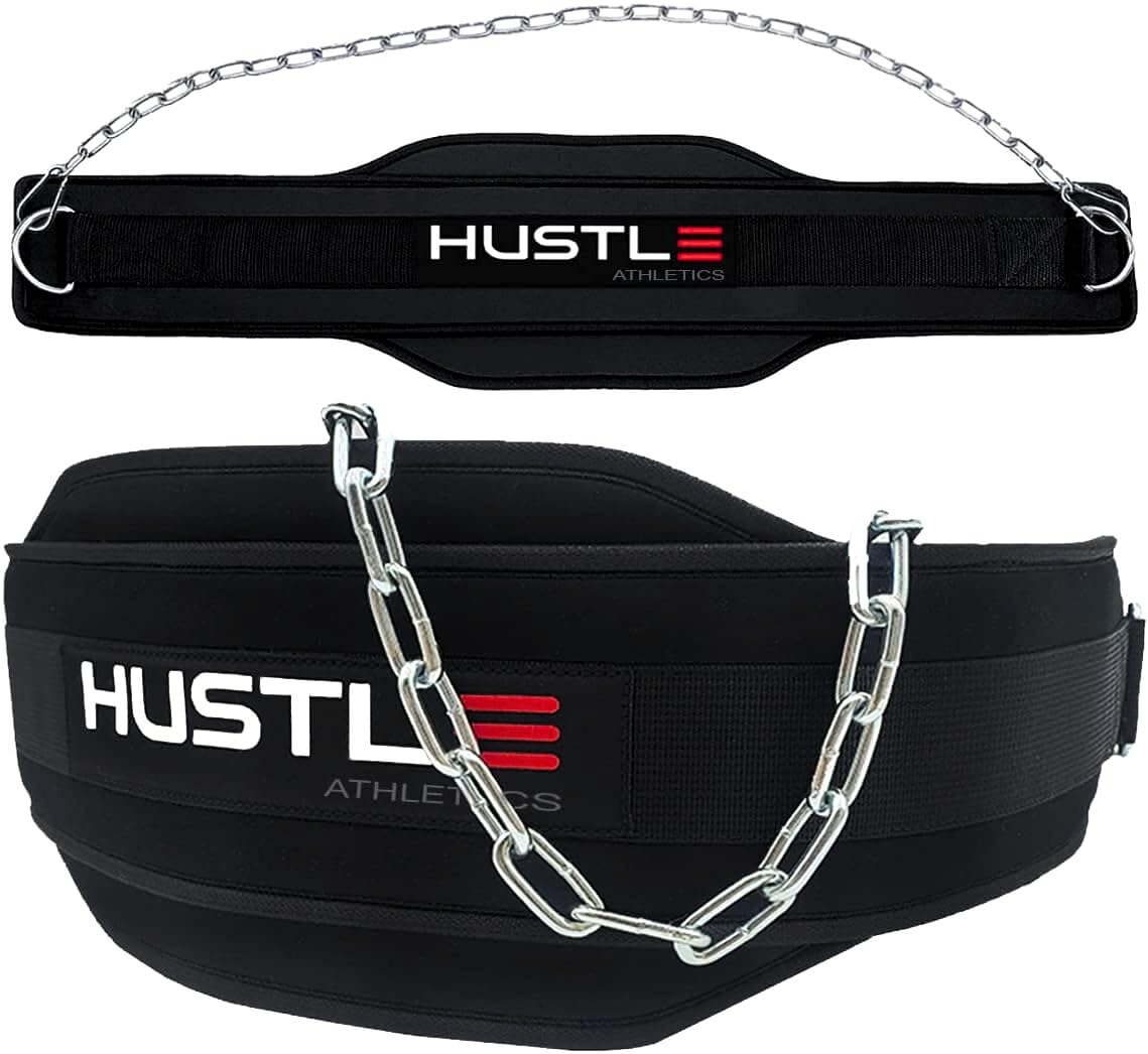Hustle Athletics Dip Belt For Weightlifting - Weighted Pull Up and Squat With Ergonomic Padding & Heavy Duty Steel Chain - For Pullups, Dips & Squats For Men And Women