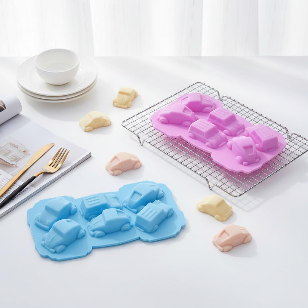 Car Silicone Chocolate Molds, 2 Pack Mini Vehicle Candy Molds for Jello, Gummies, Crayons, Fondant, Hard Candy, Soap, Resin, Ice Cubes, Kids Birthday Party Treats