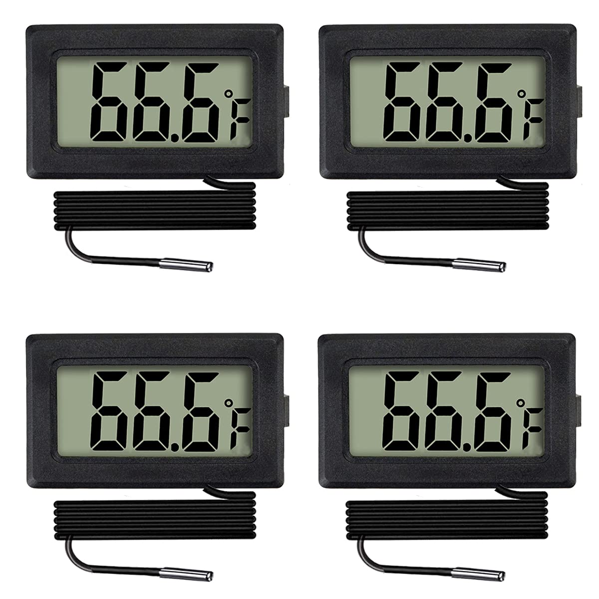 4pcs Digital Aquarium Thermometer with Probe Fish Tank Reptile Terrarium Temperature Meter Gauge Fahrenheit (℉) Display Vehicle Reptile Refrigerator Thermometer