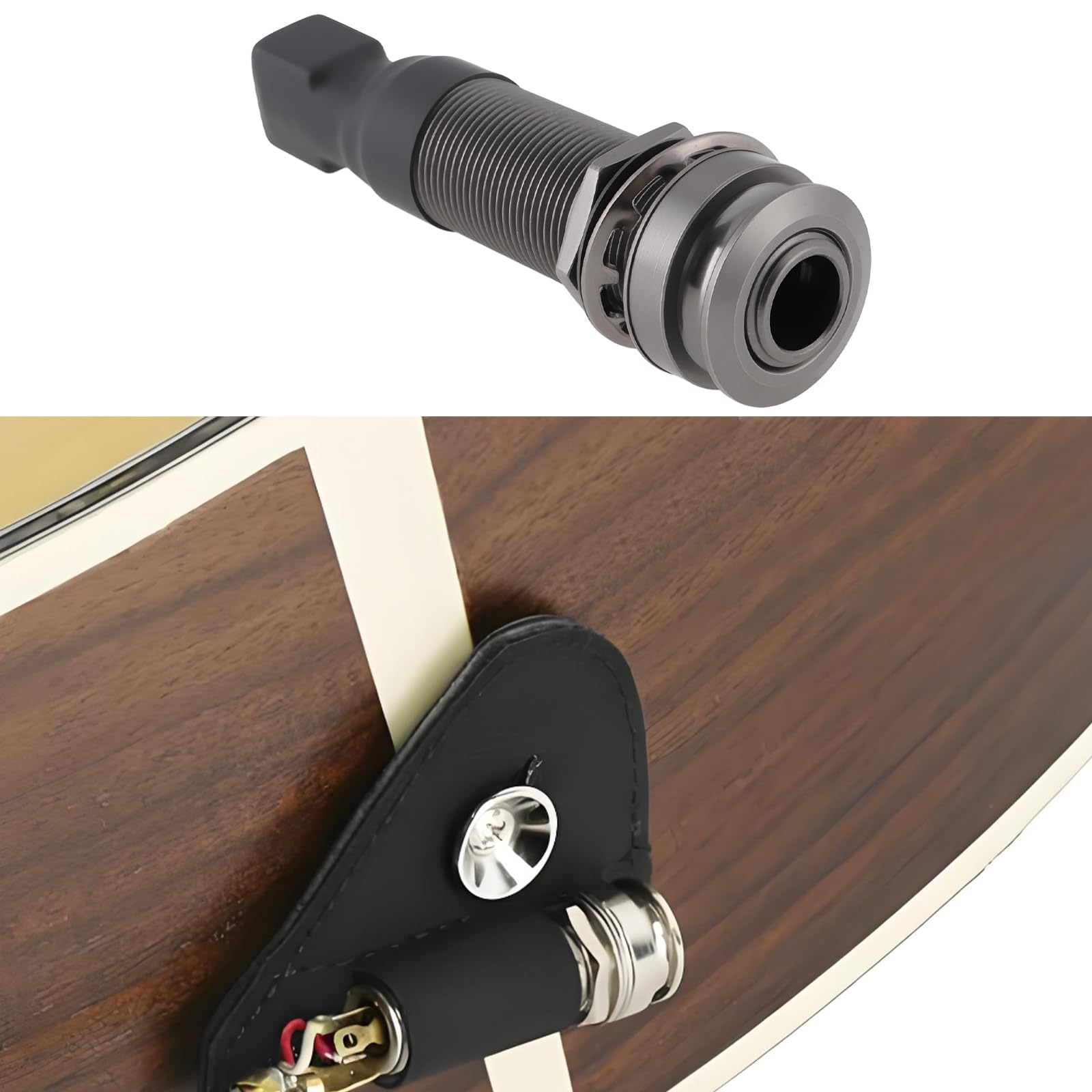 YINETTECH Endpin Jack Sound Pick-up Socket 6.35mm Output 2.5mm Input for Acoustic Guitar Accessories 60.5x15.6mm, Black - Image 3