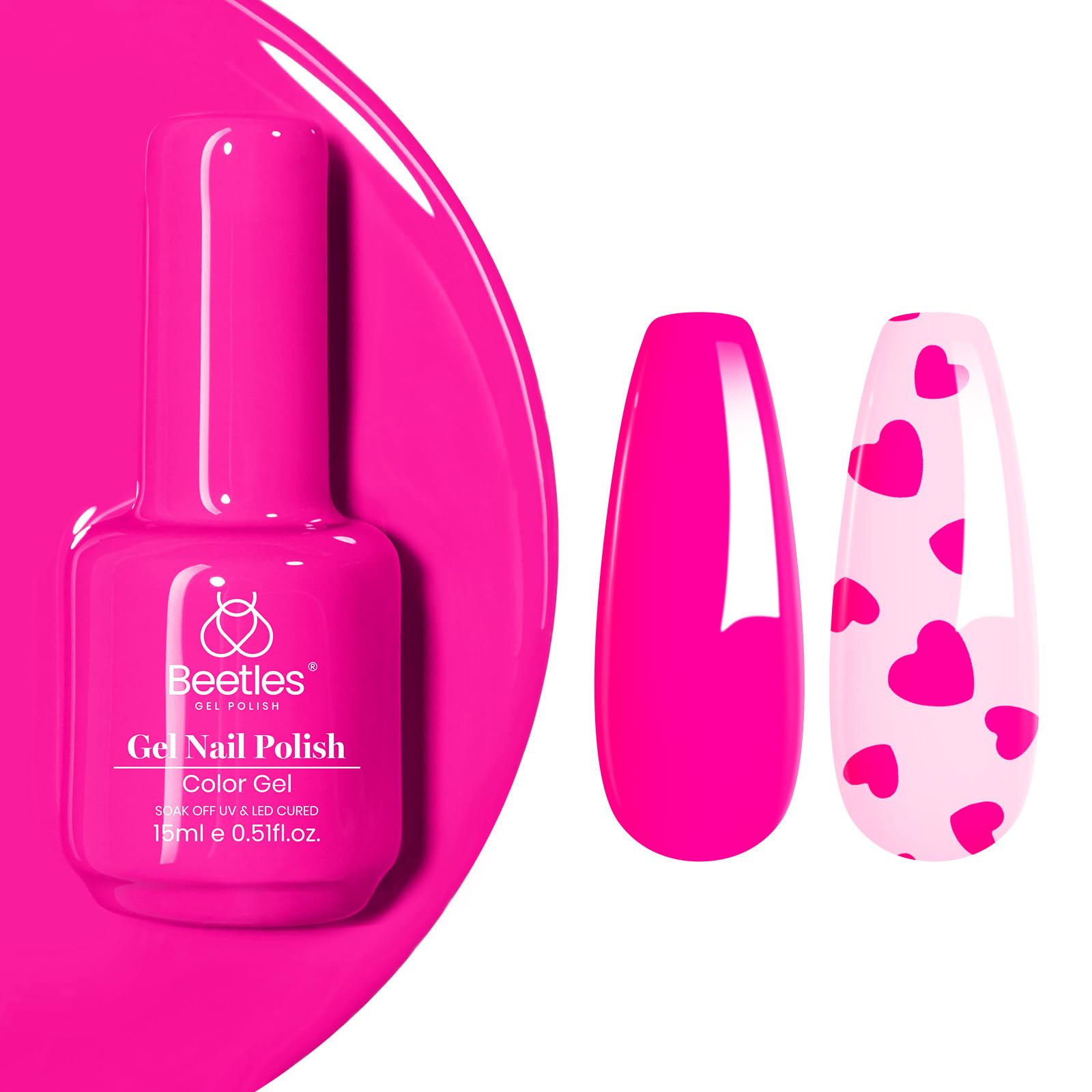 Beetles Hot Pink Gel Nail Polish - Luminous Pink Gel Polish 15ml Glow in the Dark Pink Christmas Soak Off Uv LED Nail Lamp Nail Art Manicure Salon DIY Home for Women Girls