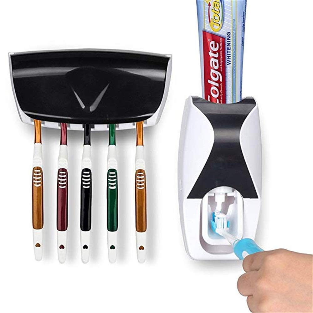 Toothbrush Holders Toothbrush Holder Automatic Toothpaste Dispenser Set Dustproof With Super Sticky Suction Pad Wall Mounted Kids Hands Free Toothpaste Squeezer For Family Washroom Bathroom Multi-purp
