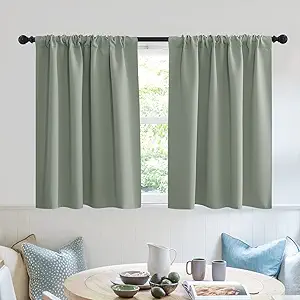 RYB HOME Dorm Curtains Room Darkening, 30 inch Length Privacy Window Treatment Thermal Insulated Covers for Shortage Room Studio Nursery, W42 x L30 inch, 2 Panels, Grayish Green
