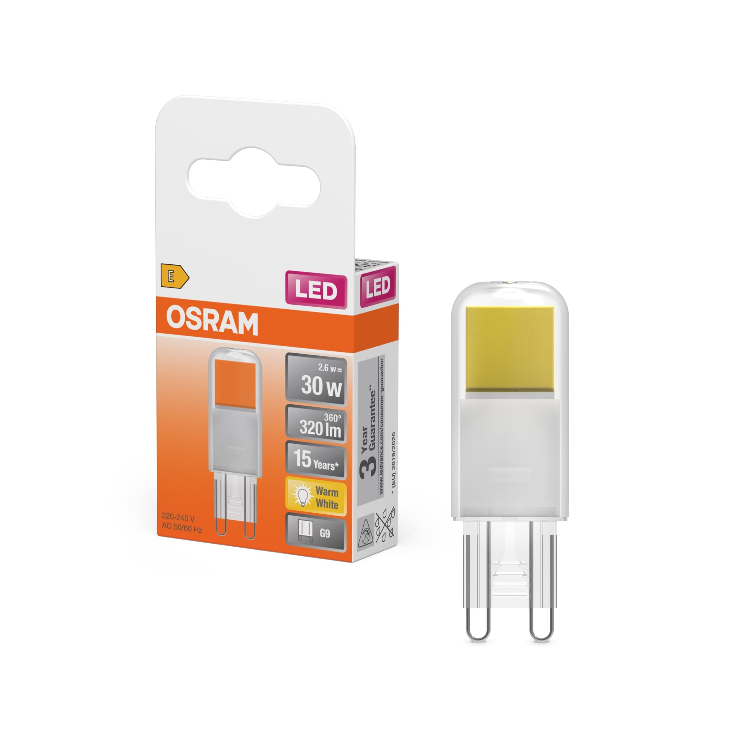 Osram LED Capsule G9 Clear 2.6W 320lm - 827 Very Warm White | Equivalent 30W