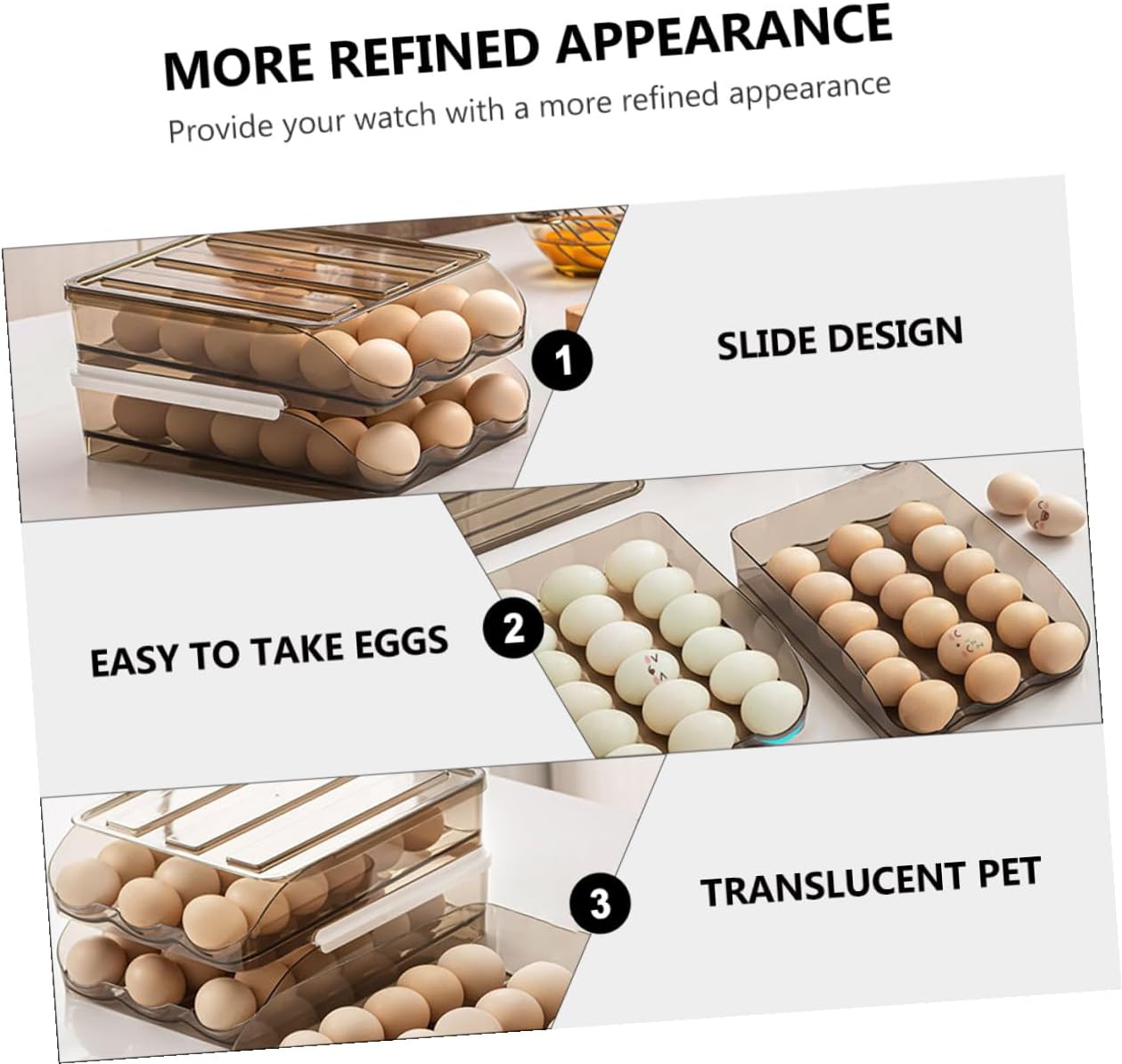 COLLBATH 2-layer Refrigerator Egg Holder Plastic Storage Case with Auto Scrolling Design Slide-out Egg Tray Organizer Container for Kitchen Storage
