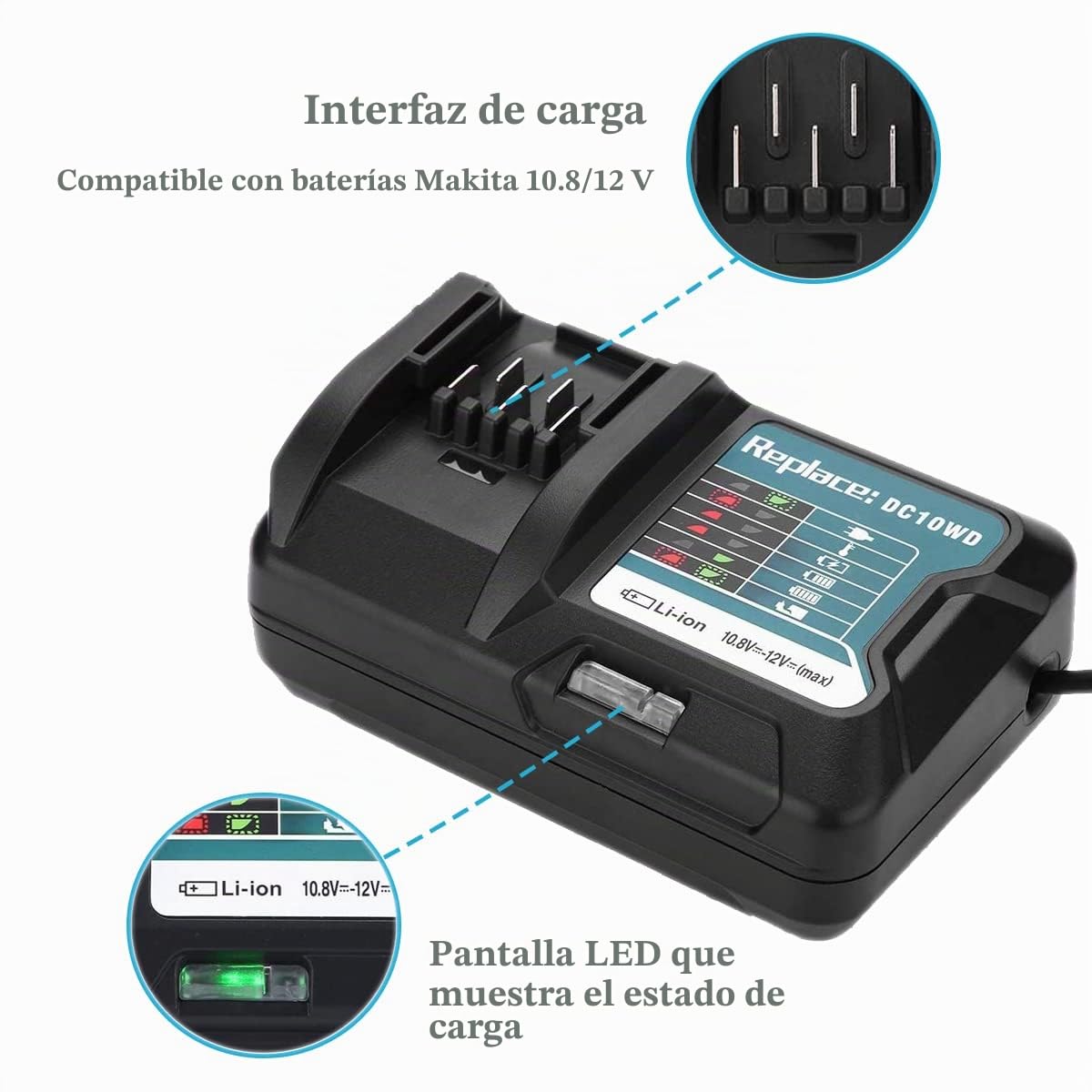 BL1021B 2PCS 2,0A 12V Batería con Cargador DC10WD, Compatible con Makita CXT BL1041B BL1020B BL1021B BL1015 BL1016, Compatible con Makita DF031D DF0331D TD110D JR103D DC10SB DC10WC
