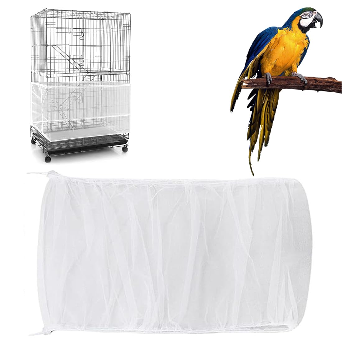 Copertura in Rete di Nylon per Gabbia di Uccelli, Catcher di Semi per Pappagalli Ventilato e Antipolvere, adatta per Gabbie di 140-220 cm di circonferenza (Bianco)