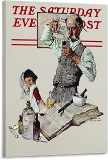BAOCT Pharmacist (Apothecary, Druggist And Boy with A Cold) by Norman Wall Art Rockwell Canvas Wall Art Print Poster For Home School Office Decor Framed 12x18inch