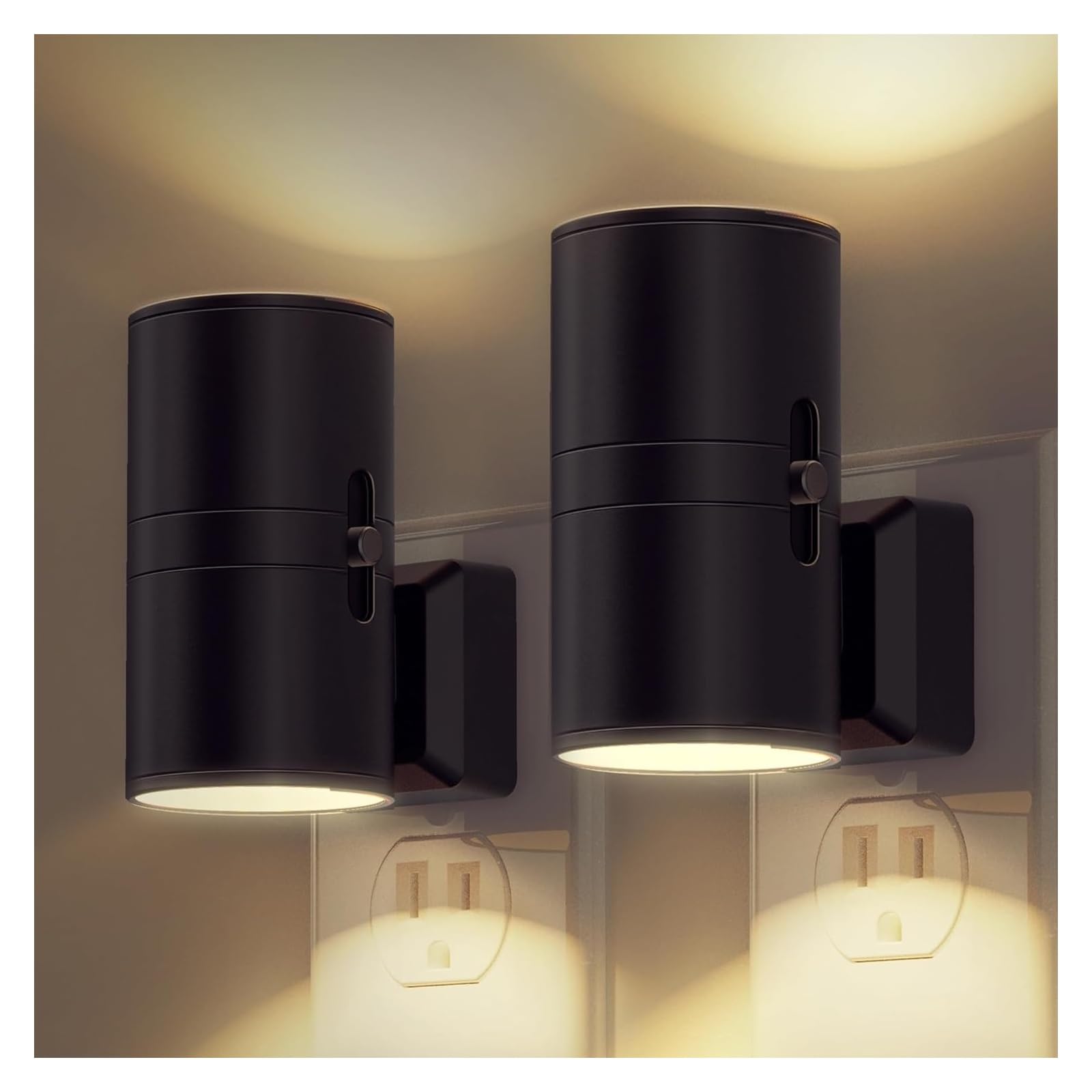 Luci da parete , Luce notturna a LED con spina, lampada da parete sensore crepuscolare e alba, 3000K, 0-100LM, luce dimmerabile regolabile for corridoio, camera letto, scale(Warm-White 2 PCS,UK Plug)
