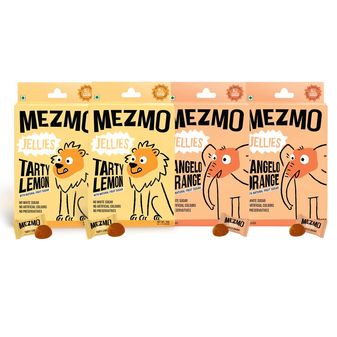 MEZMO soft jelly healthy n yummy candy with natural fruit sugar 160gms 48 jellies (Pack of 4) - Tangelo Orange & Tarty Lemon