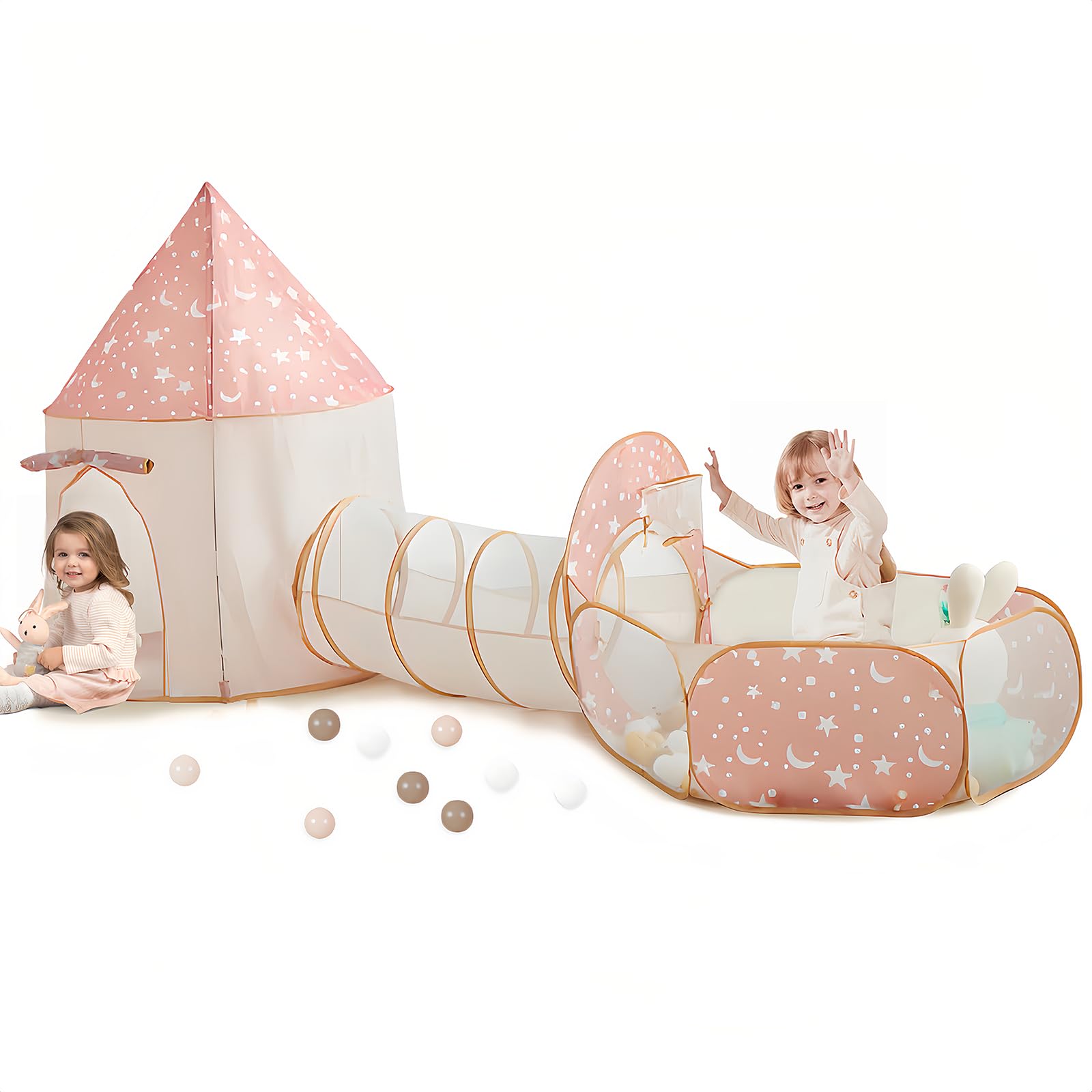 3 in 1 Kids Play Tent with Tunnel, Pop Up Play Tent with Ball Pits for Toddlers and Playhouse Kids Indoor & Outdoor, Perfect Kid's Gifts